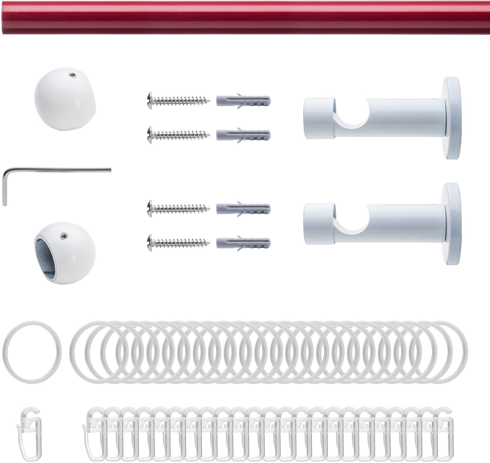 Liedeco Gardinenstange Fertigstilgarnitur 20 mm Power Celebration Kugel, Ø 2 mm, 1-läufig, Fixmaß, verschraubt, Eisen, Gardinenstange Komplett, Farbkombination