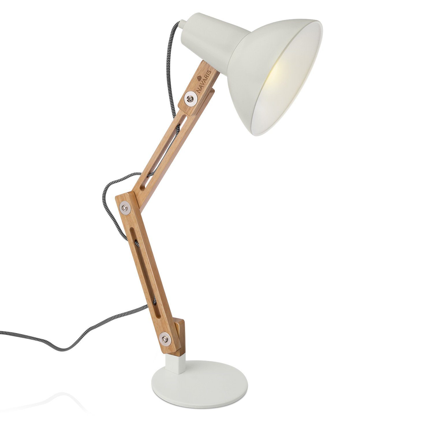 Navaris LED Tischleuchte, Design Holz Schreibtischleuchte - E27 Fassung -  mit Standfuß - Retro Tischlampe mit verstellbarem Gelenkarm - Vintage  Nachttischlampe