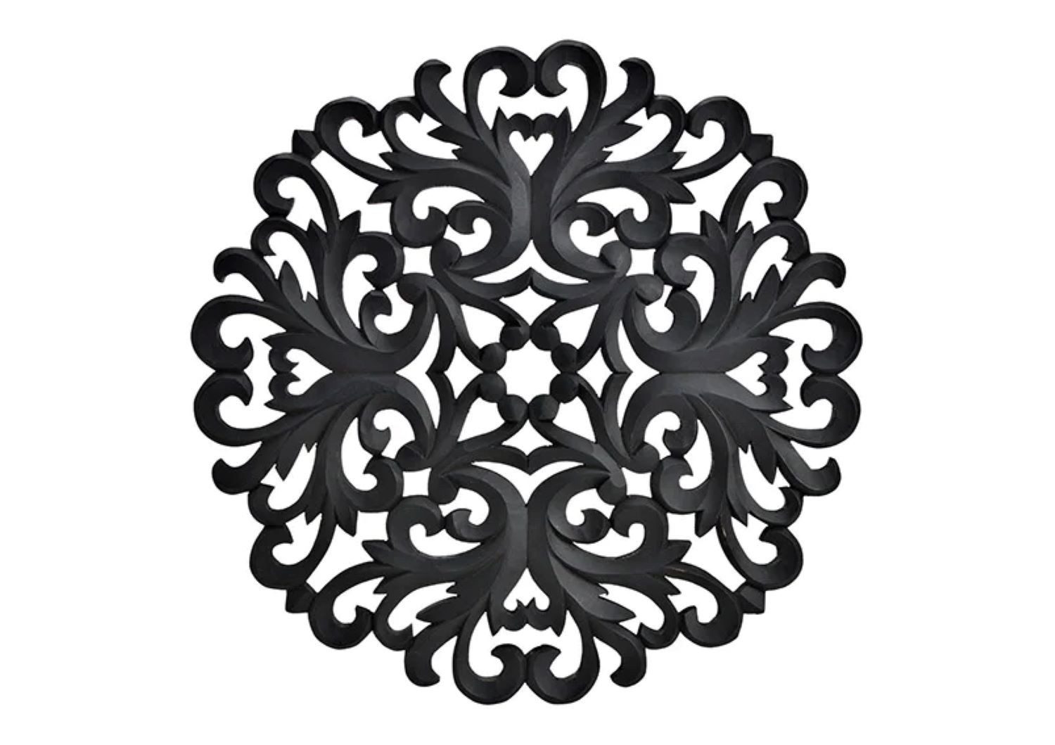 Wanddekoobjekt Wandbild Blumen Dekor aus Mangoholz schwarz 49x49x2cm