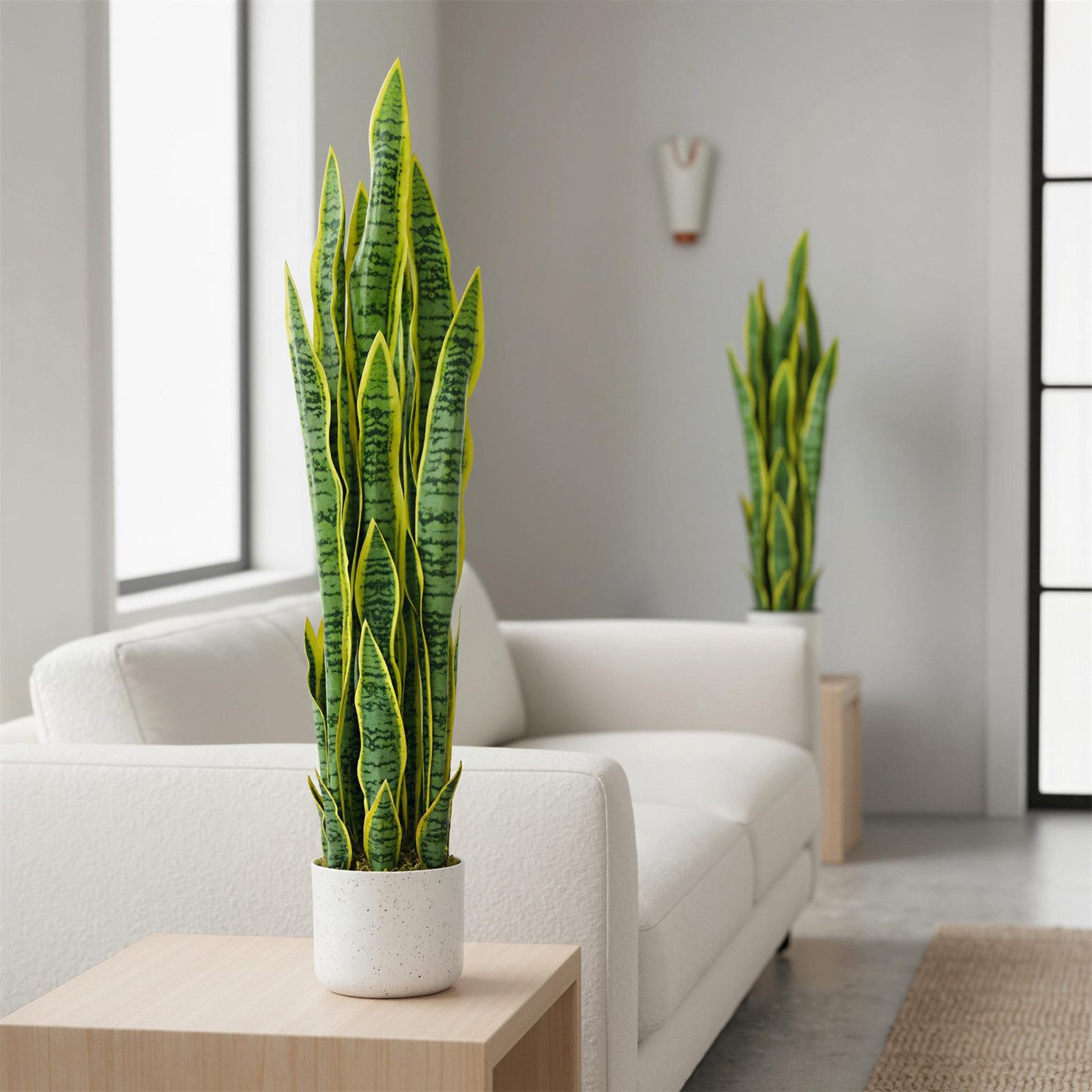 Kunstpflanze 90cm Künstliche Sansevieria mit Topf, Große Künstliche Pflanzen Deko, GarveeMore, Höhe 90 cm – Bild 2 von 5