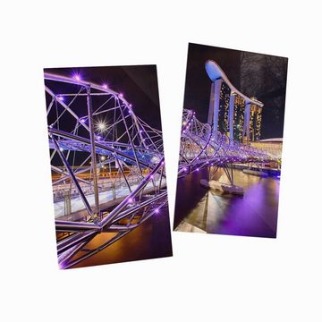 Wallario Herd-Abdeckplatte Helix-Brücke in Singapur bei Nacht, ESG-Sicherheitsglas, (Glasplatte, 2 tlg., inkl. 5mm Noppen), verschiedene Größen