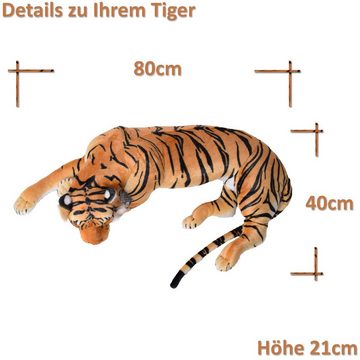 Kuscheltier Deko Tiger Plüschtier Stofftier liegend 80 cm, stabiler Kopf