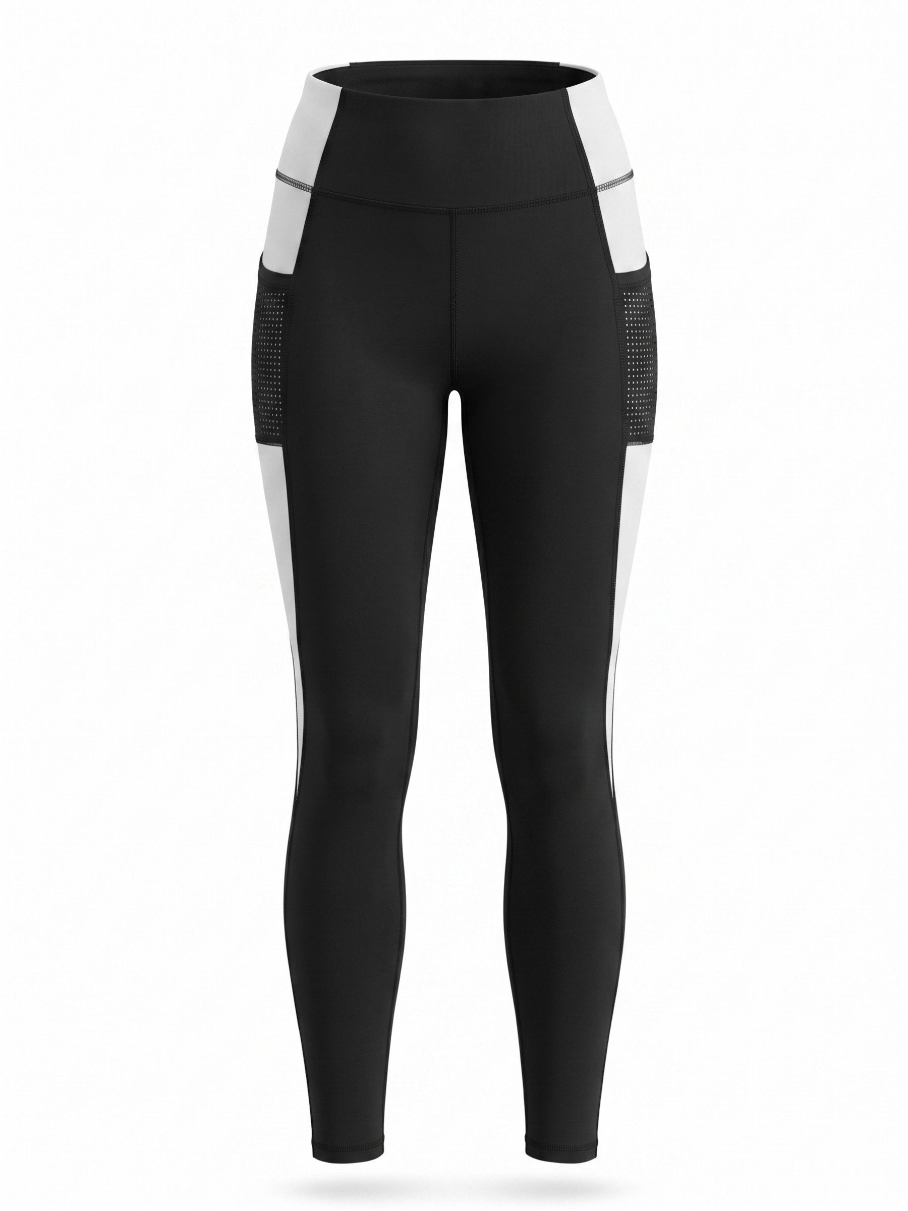 FemmeTone Leggings Damen High Waist Sportleggings, lange Fitness-Leggings, Yoga Pants Yogaleggings, Sporthose mit Handytasche und kontrastfarbenen Einsätzen