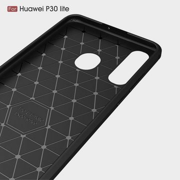 CoverKingz Handyhülle Huawei P30 Lite Handyhülle Schutzhülle Hülle Case Cover Carbon Farben, Carbon Look Brushed Design
