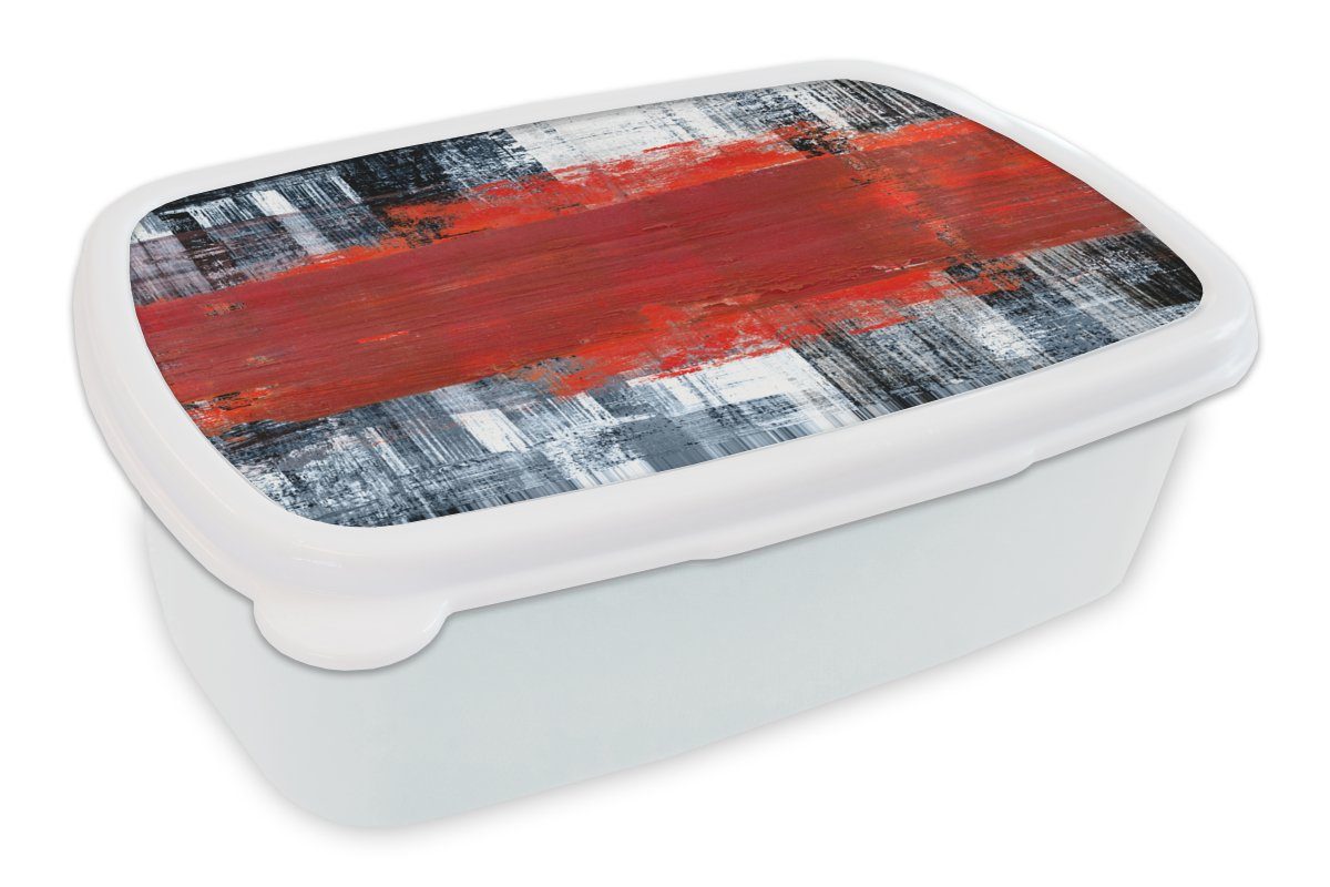 MuchoWow Lunchbox Gemälde - Abstrakt - Rot - Öl, Kunststoff, (2-tlg), Brotbox für Kinder und Erwachsene, Brotdose, für Jungs und Mädchen weiß