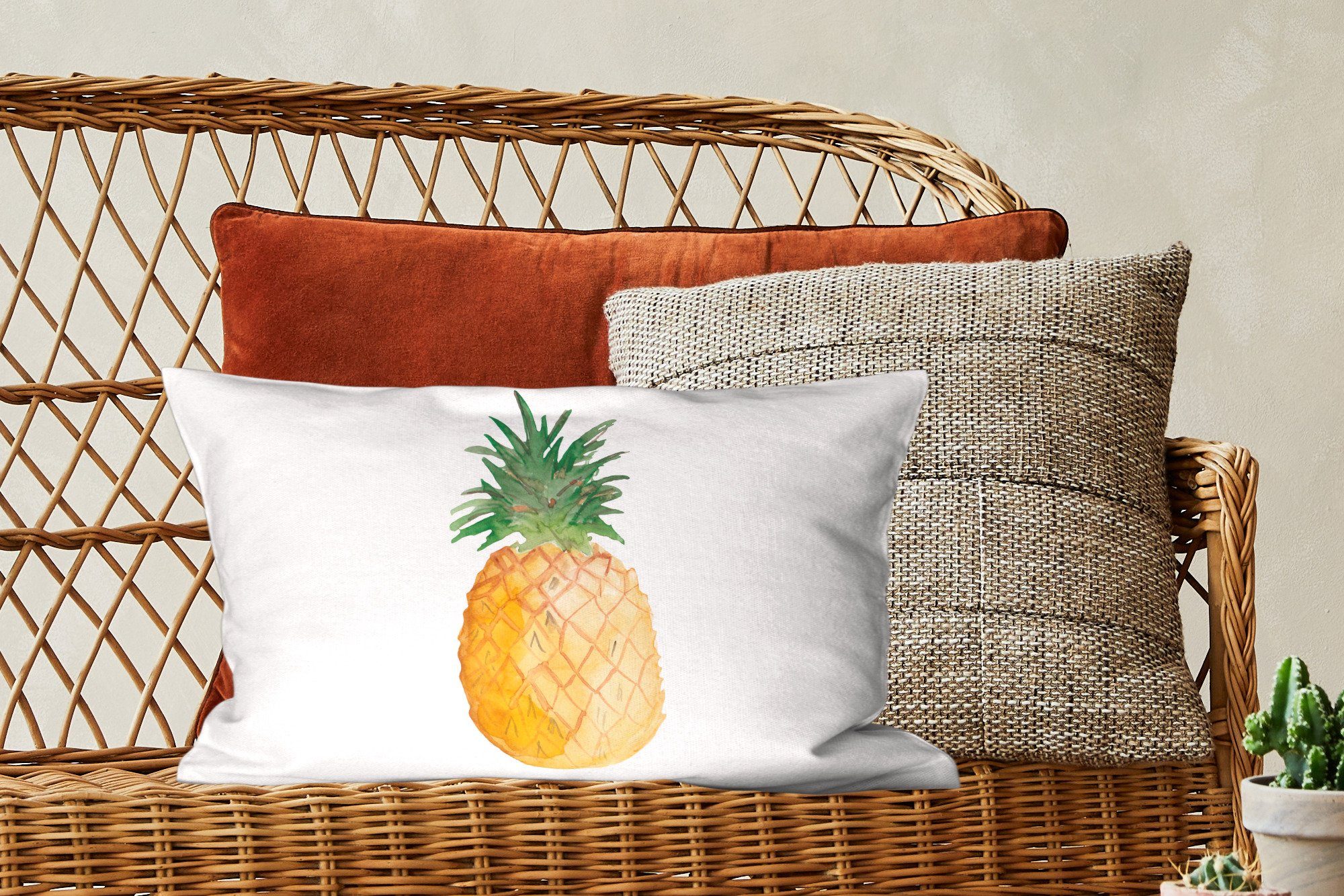 MuchoWow Dekokissen Ananas - mit Wohzimmer Obst Dekoration, Füllung, - Schlafzimmer Dekokissen Weiß, Zierkissen