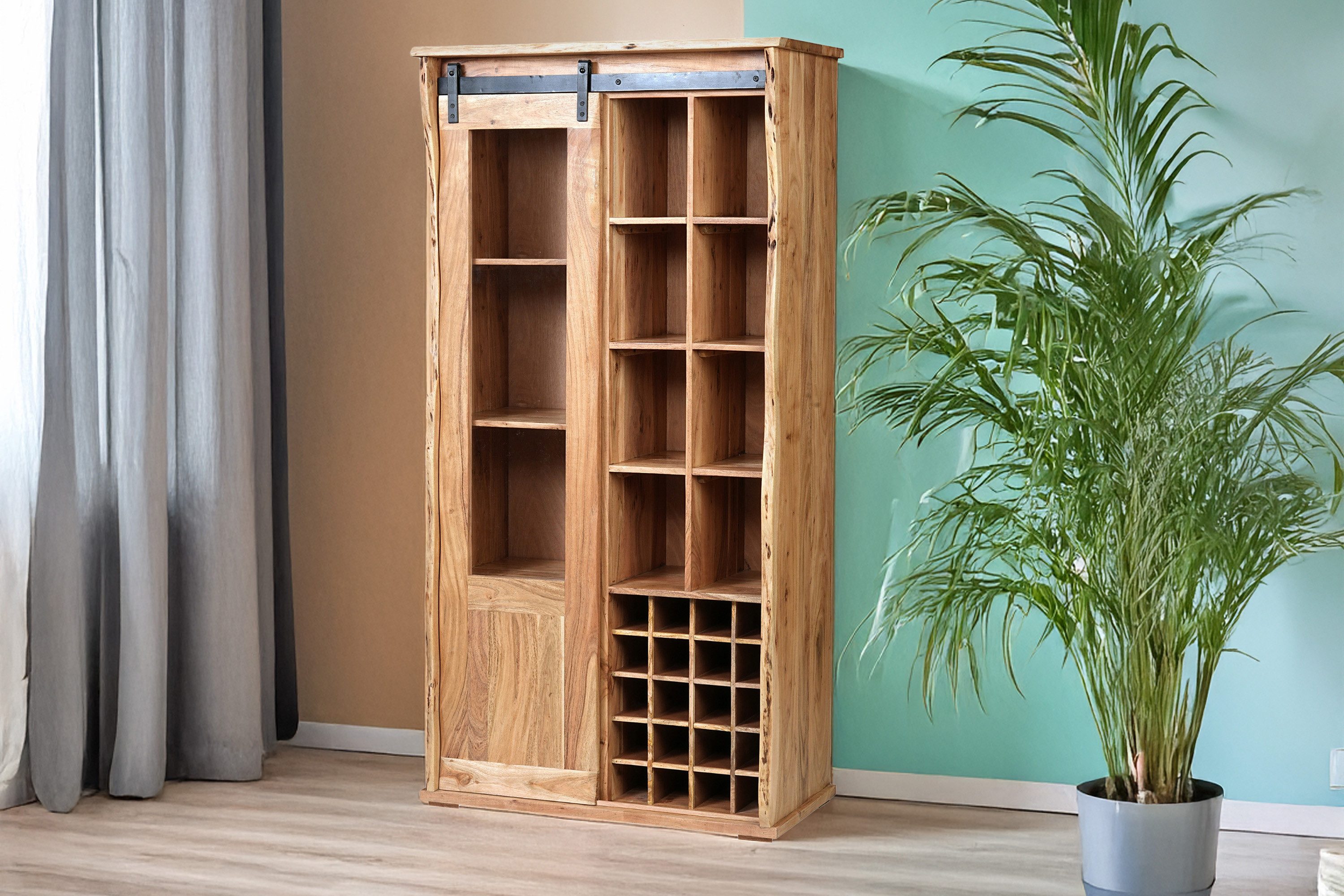 SAM® Highboard Fritz, Akazienholz, mit Baumkante oder gerader Kante, Industrial-Design