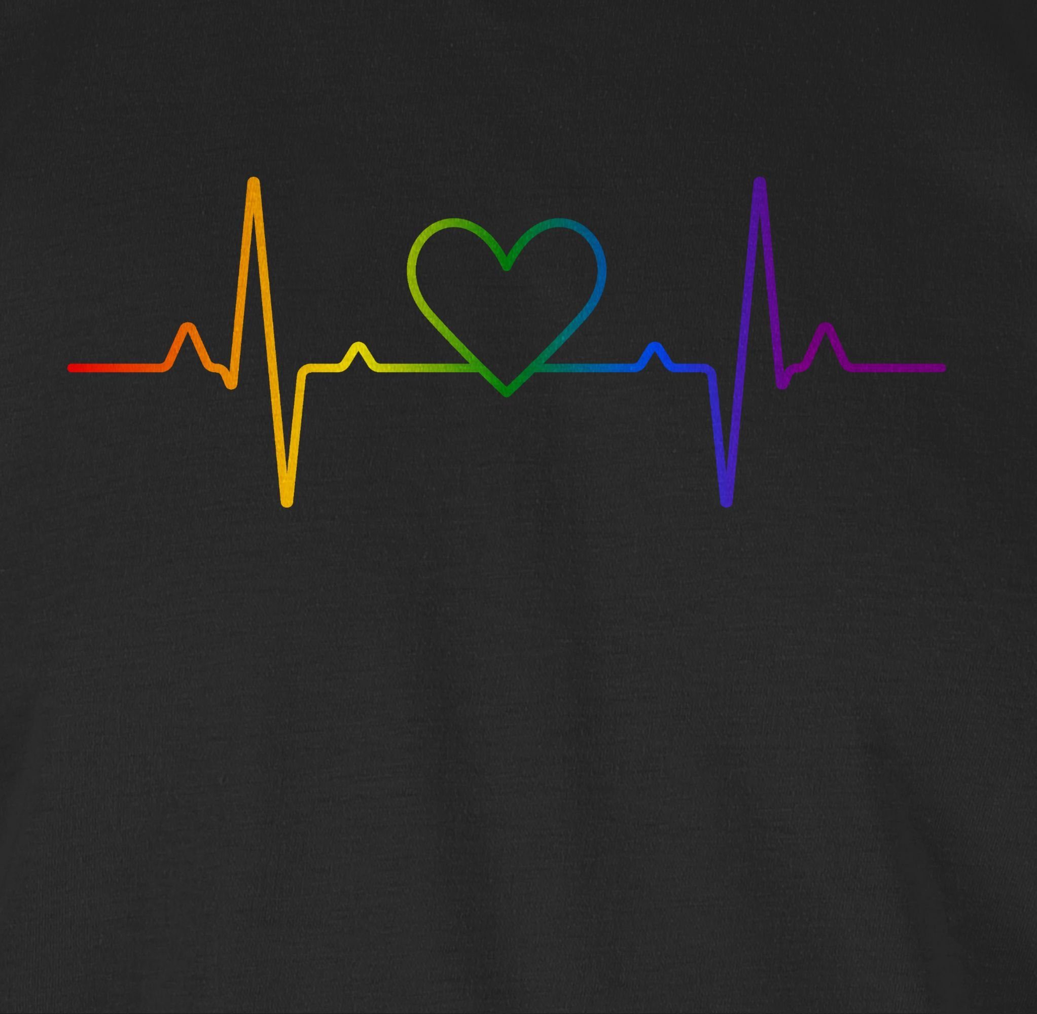 Kleidung Regenbogen 02 T-Shirt Shirtracer Pride LGBT Herzschlag Schwarz
