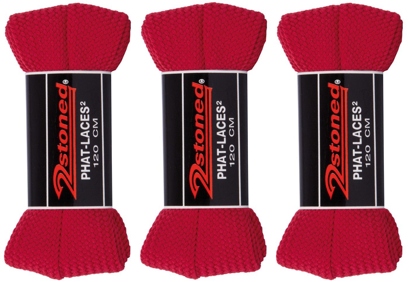 2Stoned Schnürsenkel Bundle Phat Laces 120 cm lang und 3 cm breit, 3 Paar, extrabreit für Sneaker und Turnschuhe Rot