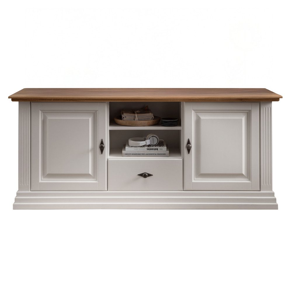 Lomadox Lowboard ESBJERG-69, 157cm, Kiefer weiß lackiert mit Eiche geölt, Landhausstil
