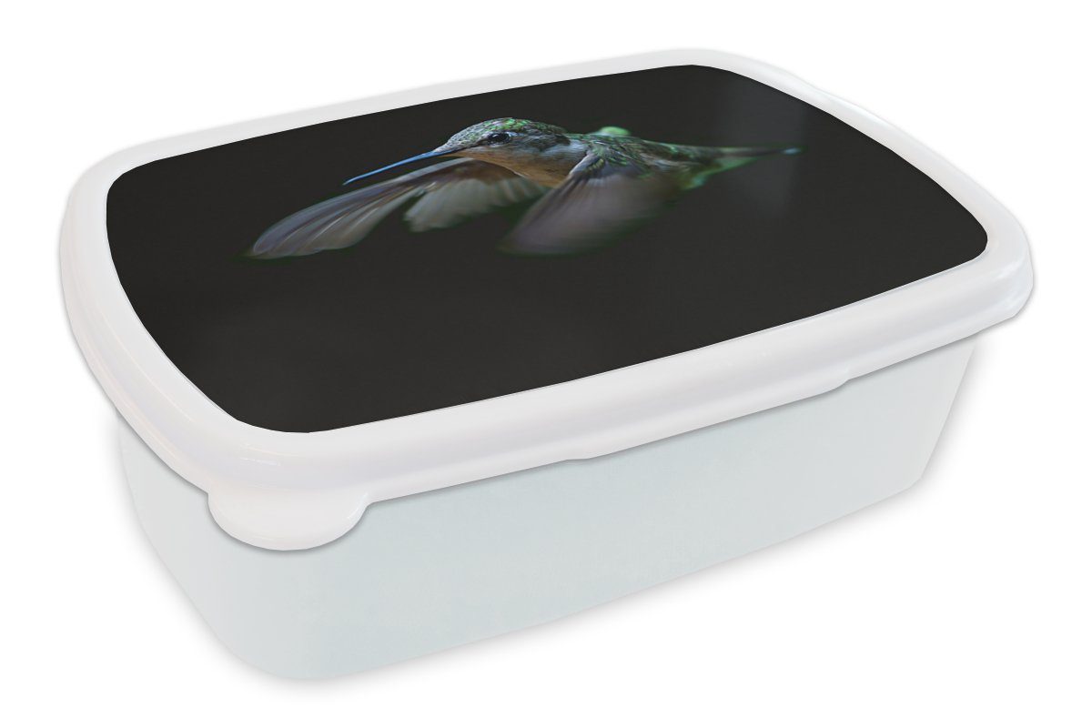 MuchoWow Lunchbox Kolibri - Federn - Schwarz, Kunststoff, (2-tlg), Brotbox für Kinder und Erwachsene, Brotdose, für Jungs und Mädchen weiß