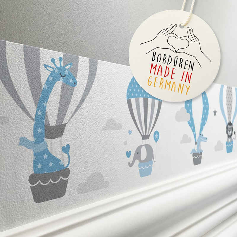 lovely label Bordüre Heißluftballons blau/grau - Wanddeko Kinderzimmer, selbstklebend