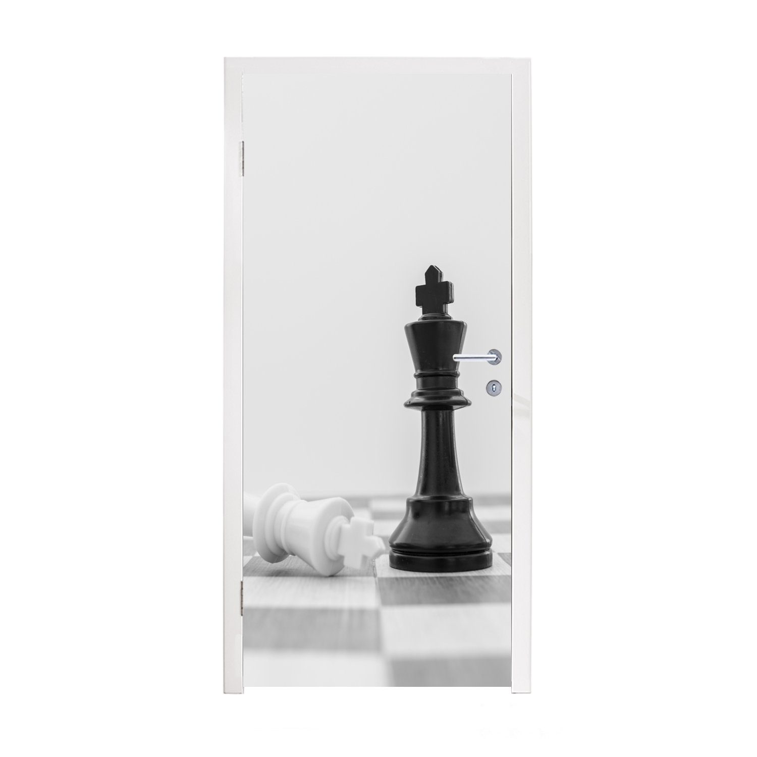 Yahoo! Auktionen! MuchoWow Türtapete Der weiße für bedruckt, und schwarze der Schach, St), im Matt, König Fototapete Türaufkleber, cm 75x205 (1 Tür