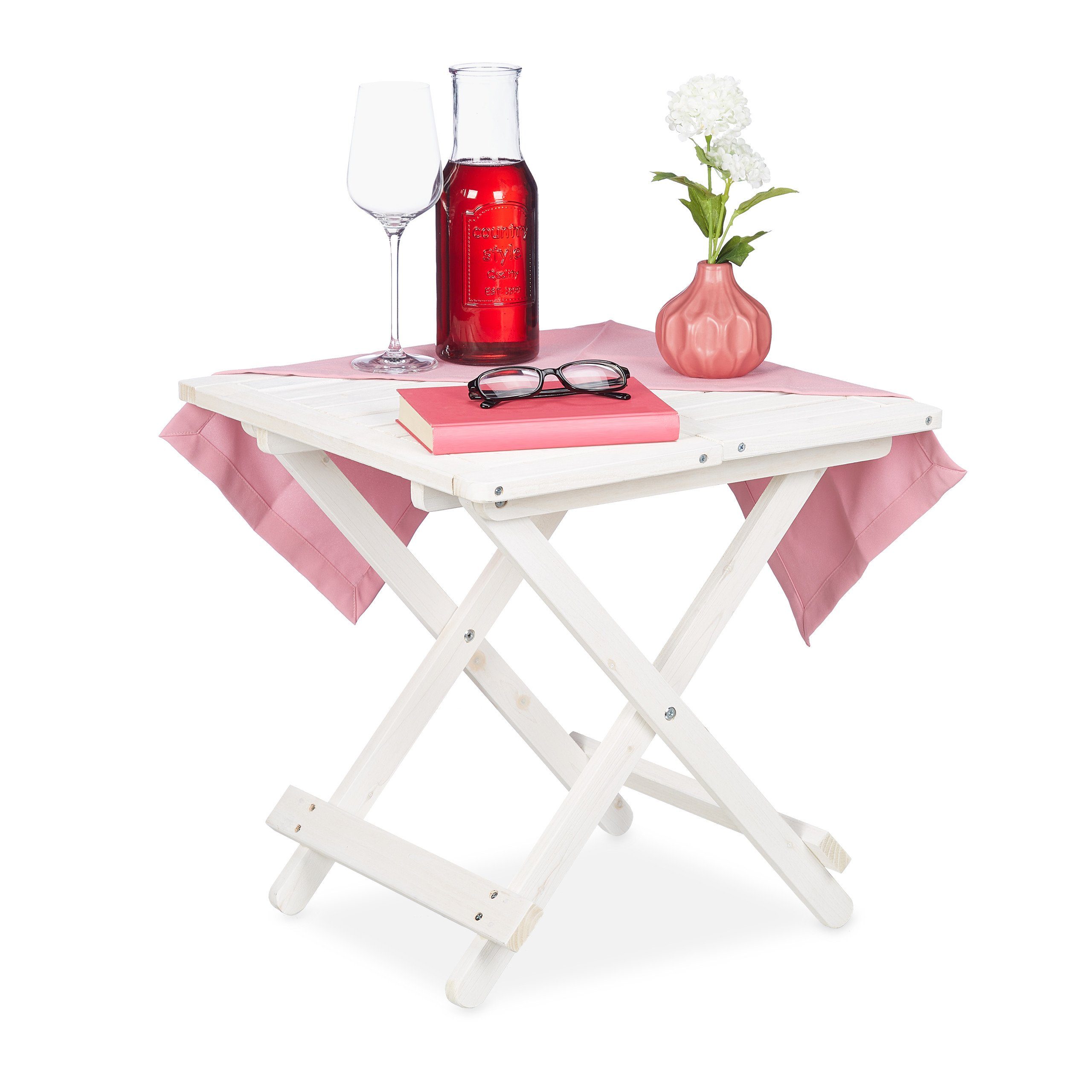 relaxdays Klapptisch Weißer Klapptisch aus Holz