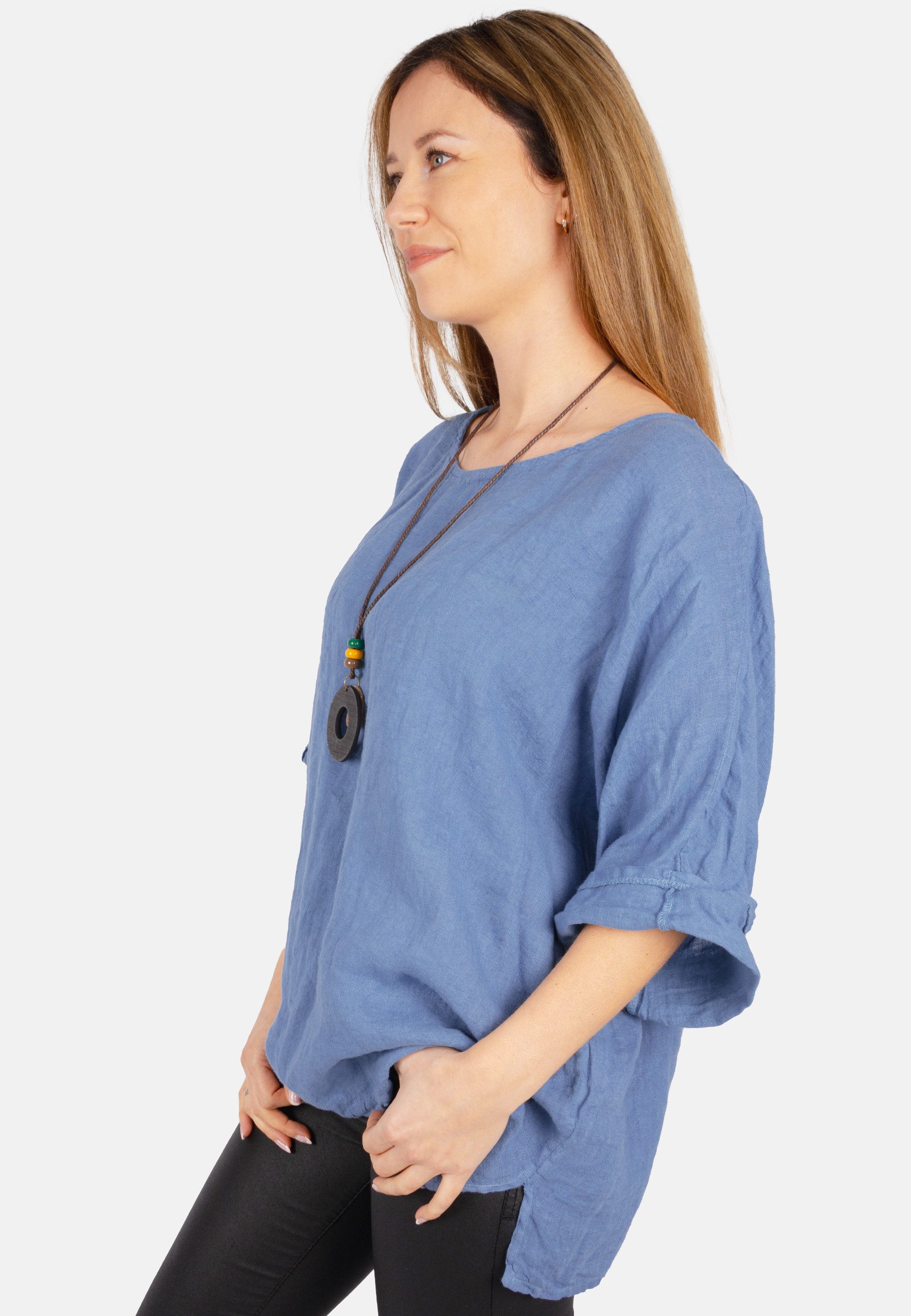 Seasons of April Kurzarmbluse LINA OVERSIZED Weit geschnittene Leinenbluse