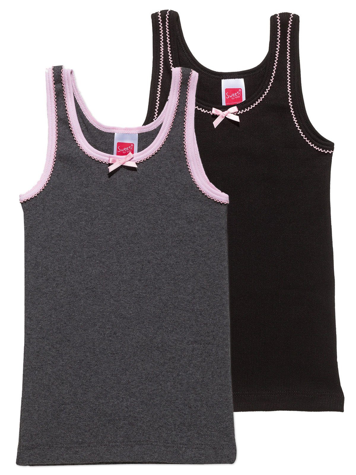 2-St) Kids 2er Markenqualität Sweety Sparpack Doppelripp Achselhemd Unterhemd schwarz (Spar-Set, for Mädchen carbon hohe