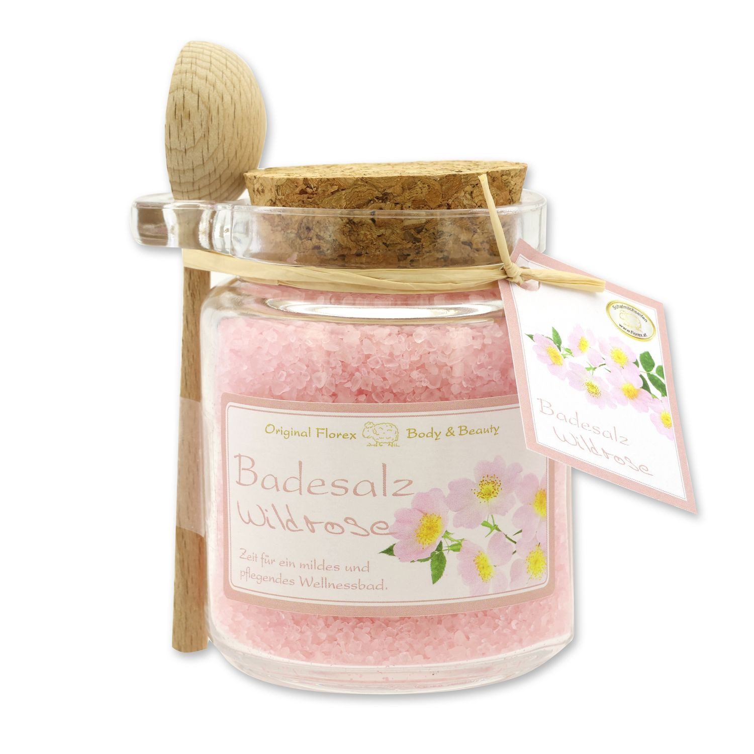 Gerlinde Hofer _ Florex GmbH Badezusatz Wildrose 300 g, 1-tlg., Badesalz mit Bio Schafmilch im Glas mit Holzlöffel 300 g