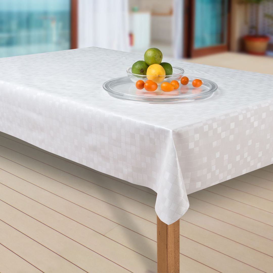 laro Tischdecke Wachstuch-Tischdecken Damask glanz weiss günstig online kaufen