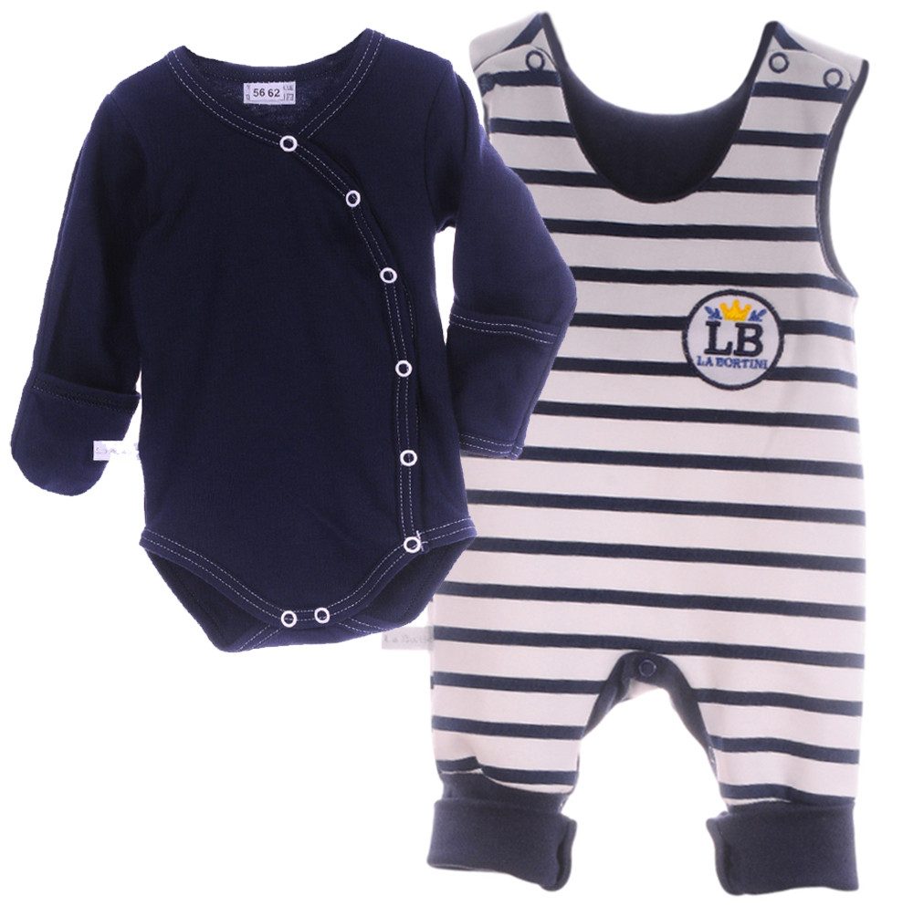 La Bortini Strampler Baby Strampler und Wickelbody Set für Neugeborene gestreift (für Jungen und Mädchen, Body mit Kratzschutz, Latzhose - Mitwachsstrampler) Anzug für Neugeborene, 44 50 56 62 68 74 80