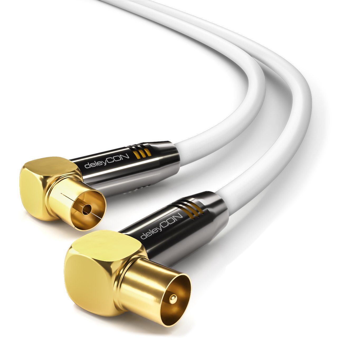 deleyCON HDTV TV Antennen Kabel 3m - 2x 90° gewinkelt 3m Stecker zu TV-Kabel