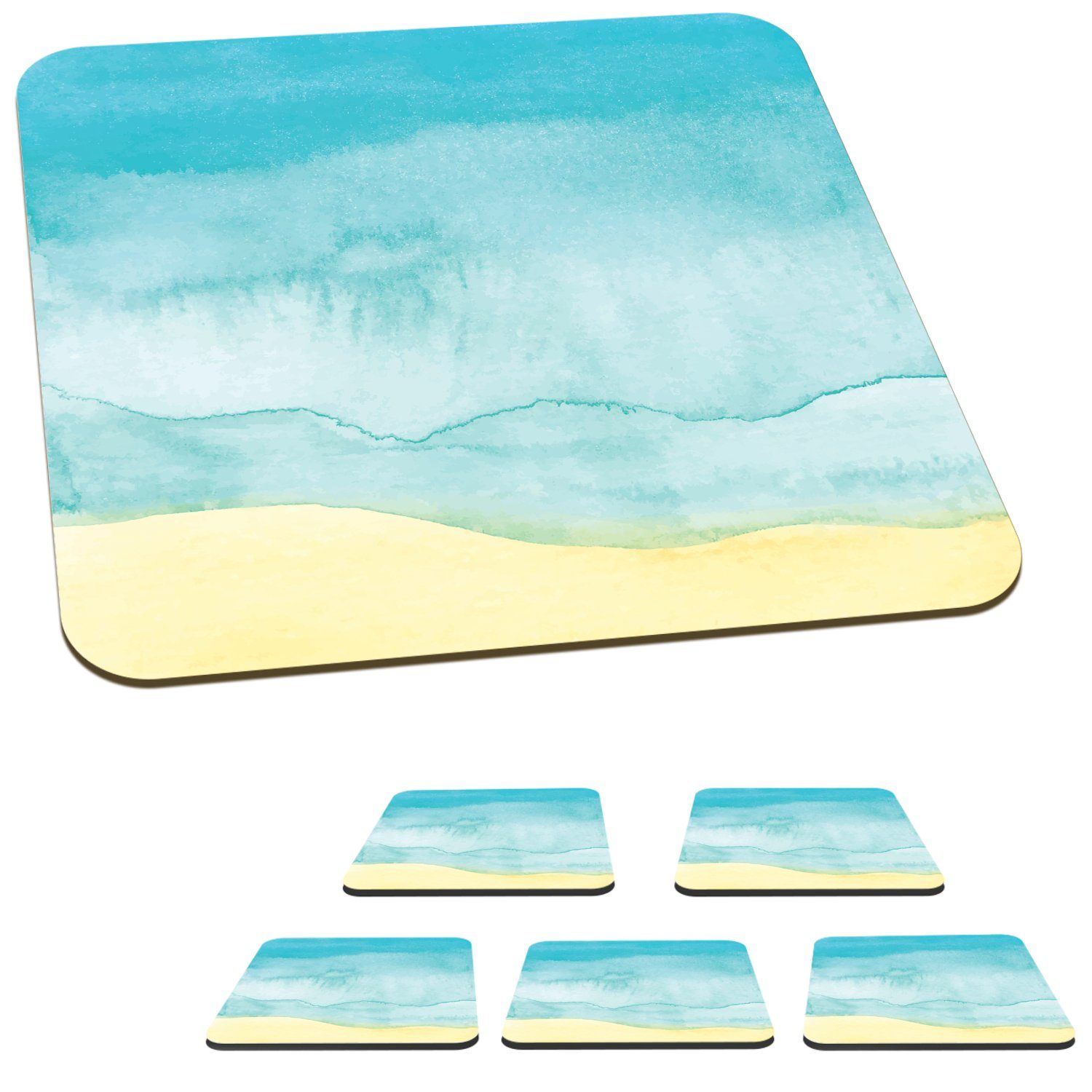 Aquarell, Korkuntersetzer, Strand - Zubehör Tischuntersetzer, Glasuntersetzer, Untersetzer, für Tasse MuchoWow 6-tlg., Meer - Gläser, Glasuntersetzer