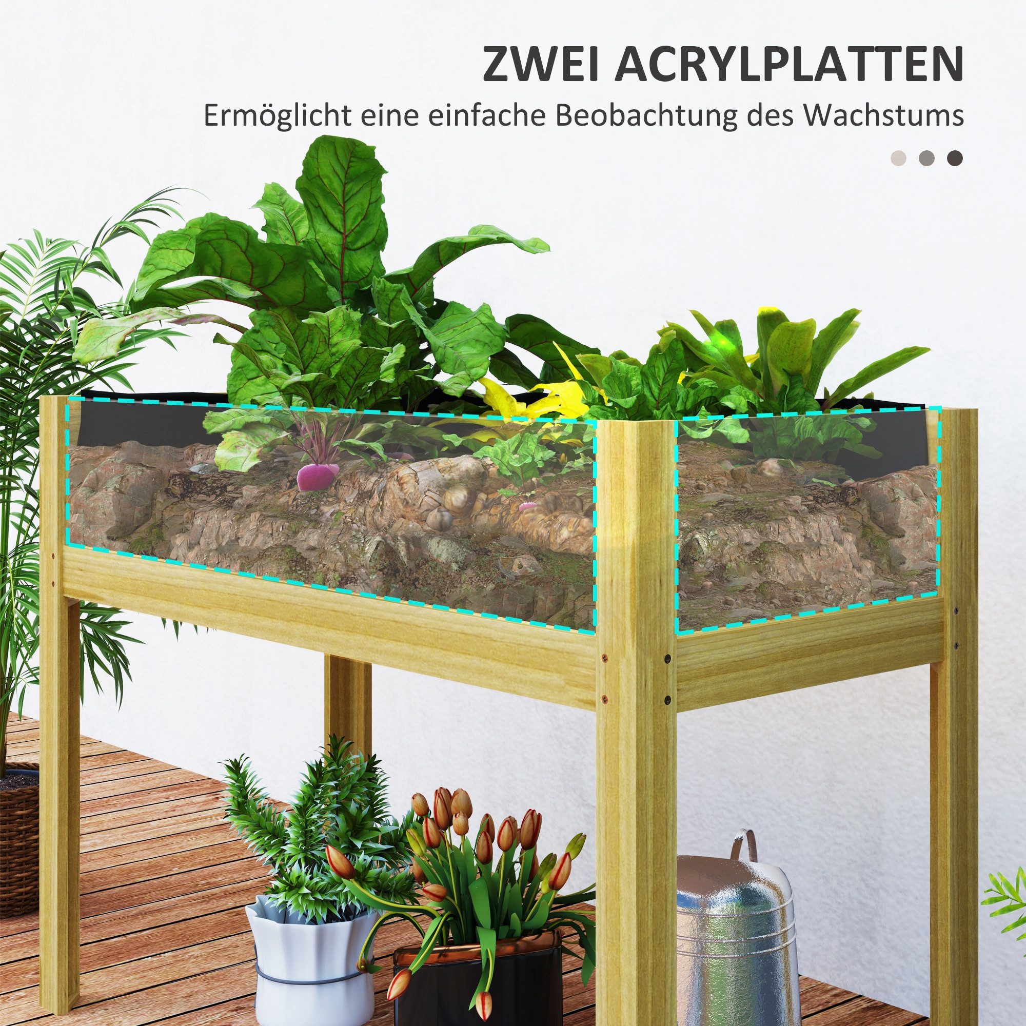furnicato Hochbeet Holz-Pflanzbox mit Acrylplatten, 110x50x80 cm