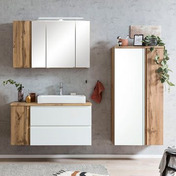 Lomadox Hochschrank VASTO-03-WHITE Midischrank 65cm Wotan Eiche Nb. mit weiß matt, B/H/T 40/130/35 cm