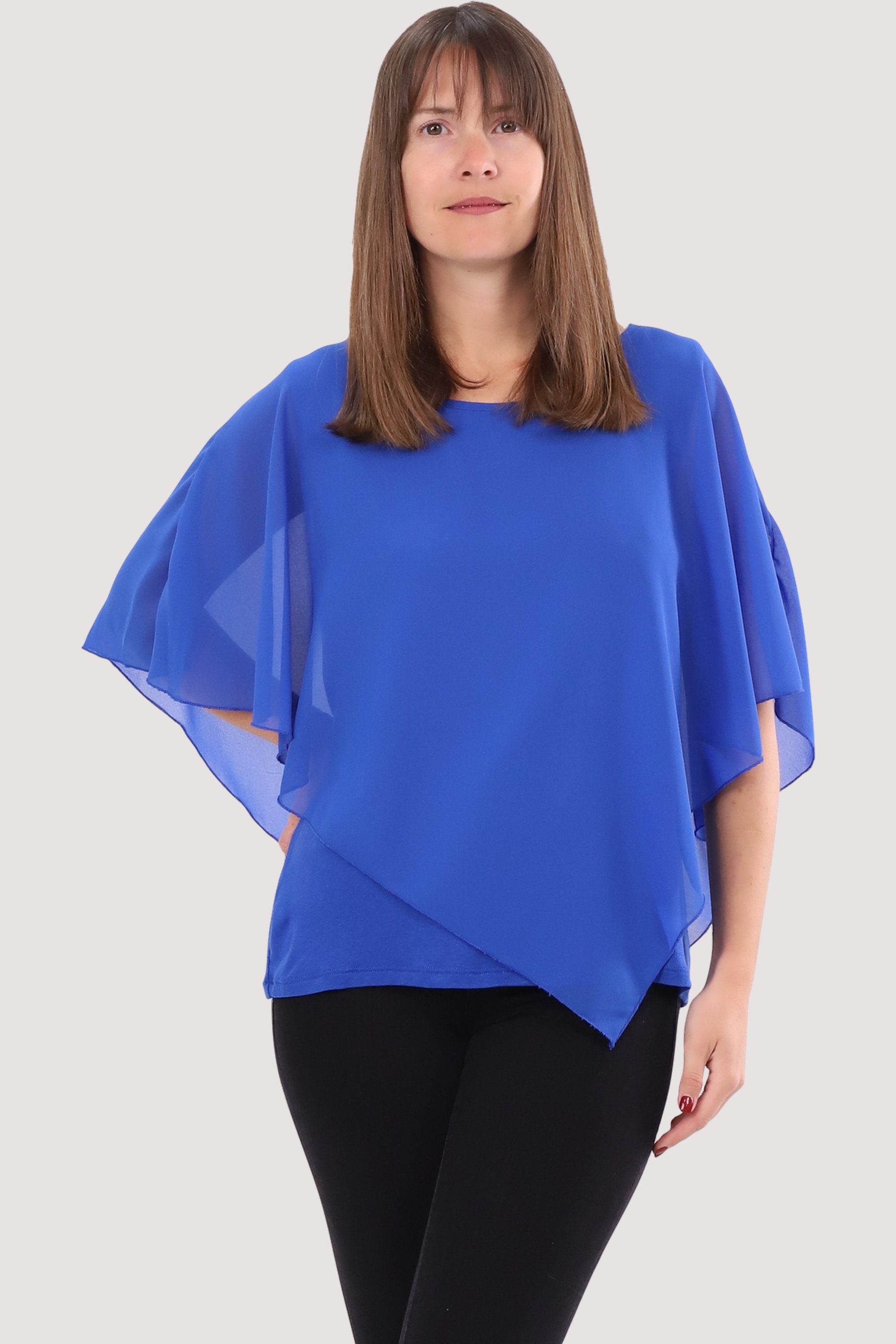 malito more than fashion Chiffonbluse 10732 Schlupfbluse Blusenshirt asymmetrisch geschnitten Einheitsgröße blau