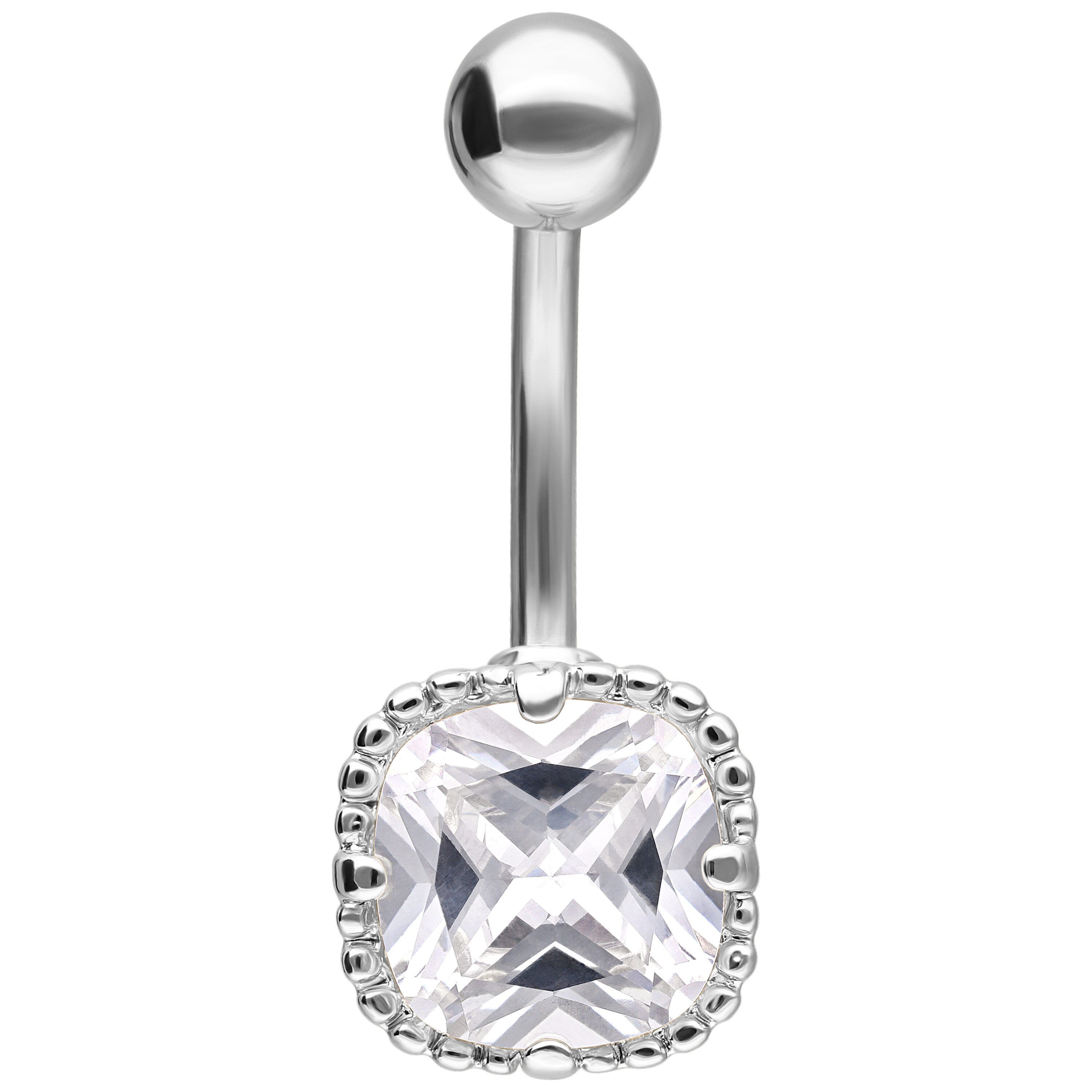 Wildcat Bauchnabelpiercing Squared Crystal Cut Bananabell für Bauchnabel, 1 Stück, Titan Grad 23 - wasserfest, hautverträglich, Silber