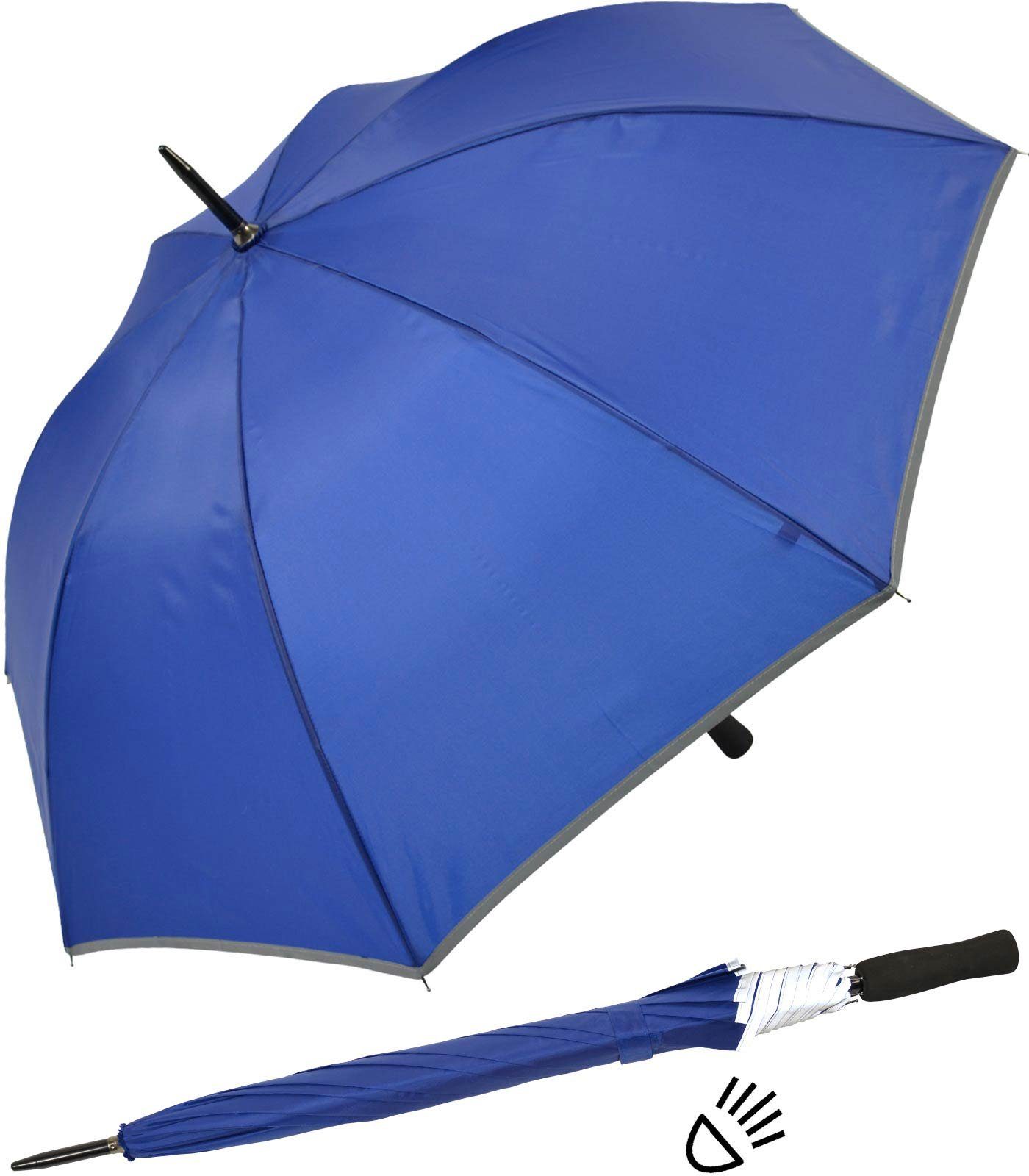 Impliva Stockregenschirm Falcone® Reflex Fiberglas reflektierende Borte, leichter reflex Sicherheitsschirm blau