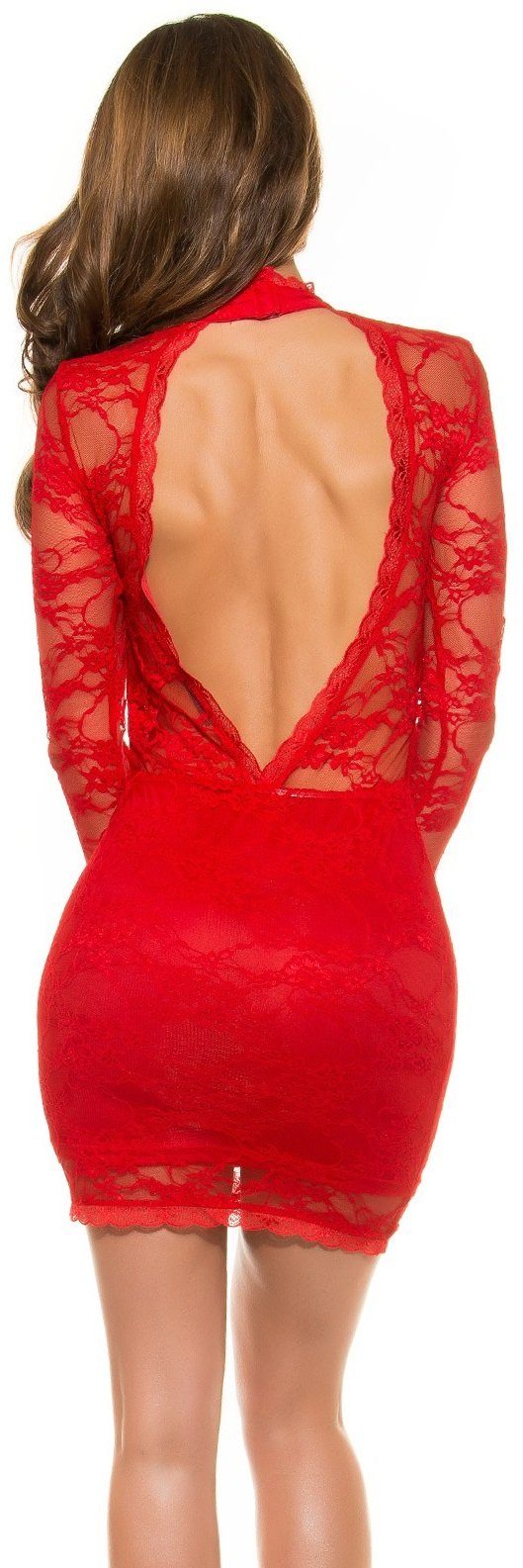 Koucla Minikleid Langarm-Minikleid Business Spitze, Abendkleid mit Cocktailkleid Kleid rot