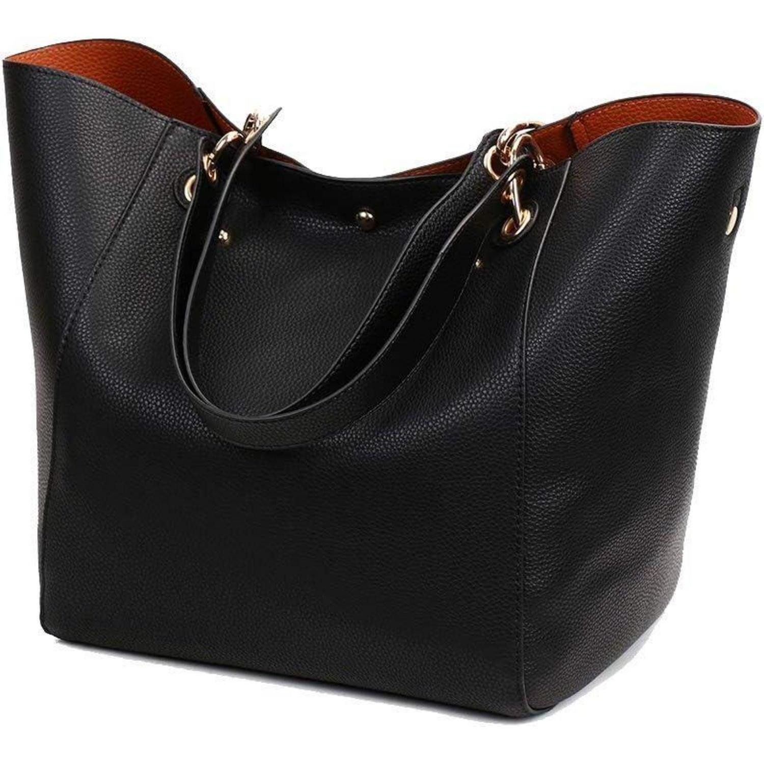 Henkeltasche Damen 2-in-1 Shopper Schultertasche PU-Leder Hobo Handtasche Vintage