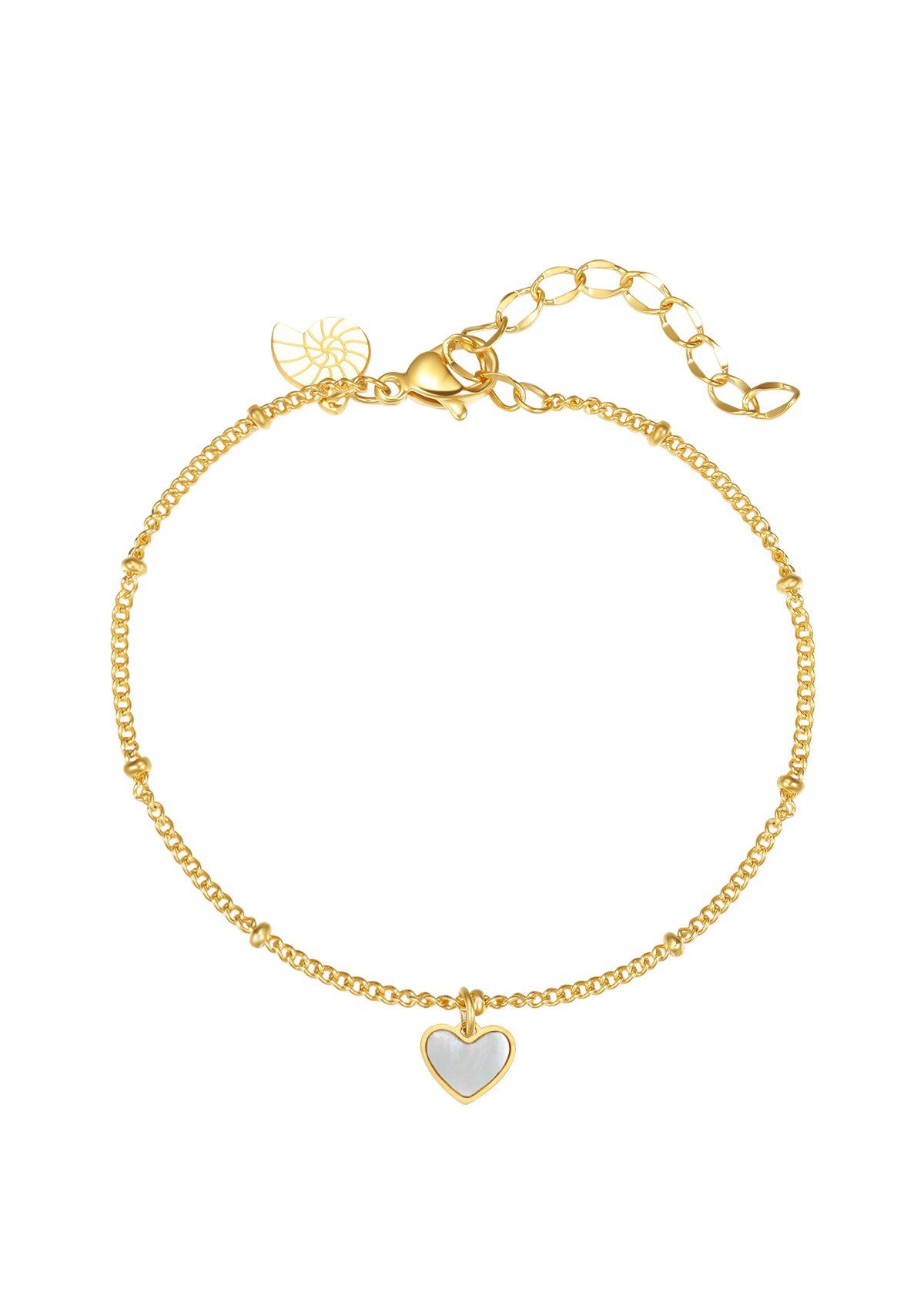 Hey Happiness Charm-Armband Perlmutt Herz, Damen Herz Muschelschale Armkette, wasserfest