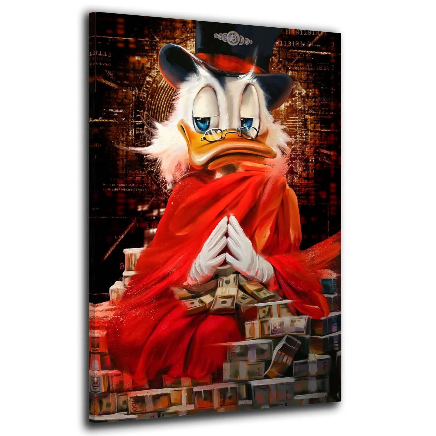Artedinoi Leinwandbild Buddha Duck Money Comic Wandbild Leinwandbild Deko Kunst XL, Comic-Ente als Buddha mit Geld