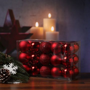 MARELIDA Weihnachtsbaumkugel Weihnachtskugel bruchfest D: 6cm glänzend matt glitzernd rot 30er Set (30 St)