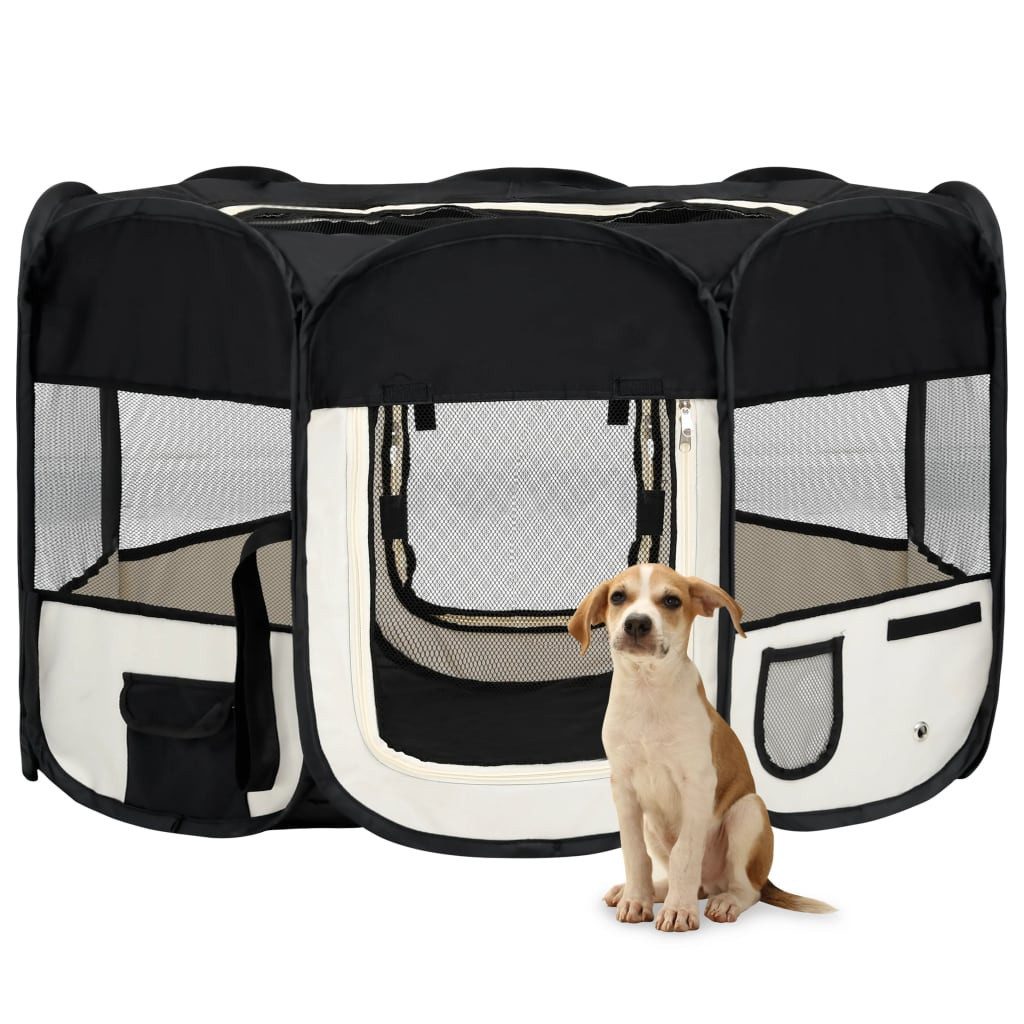 vidaXL Hundezwinger 125 x 125 x 61 cm Faltbarer Welpenlaufstall für Hunde Schwarz 125x125x