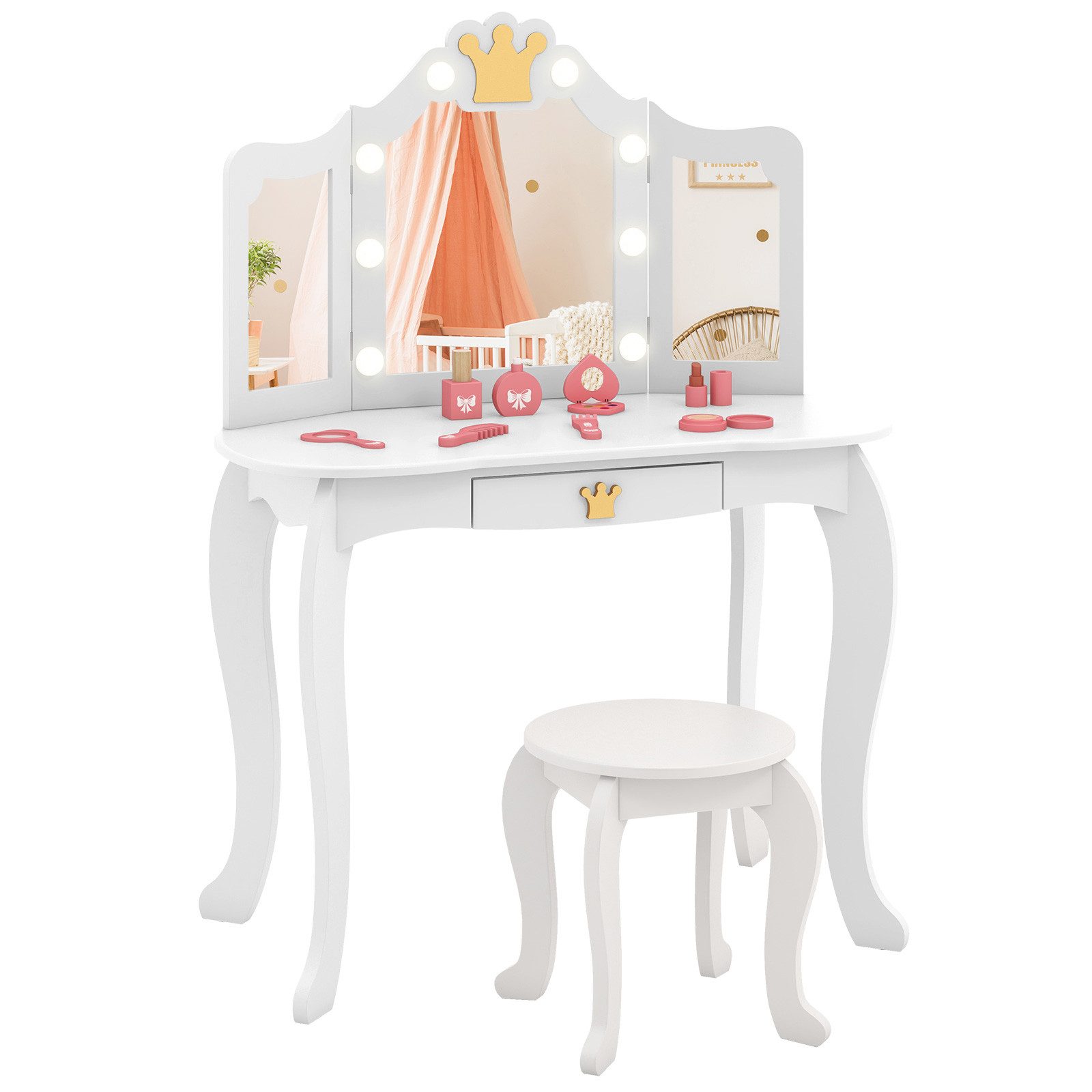 KOMFOTTEU Schminktisch, Kosmetiktisch mit Spiegel und Hocker günstig online kaufen