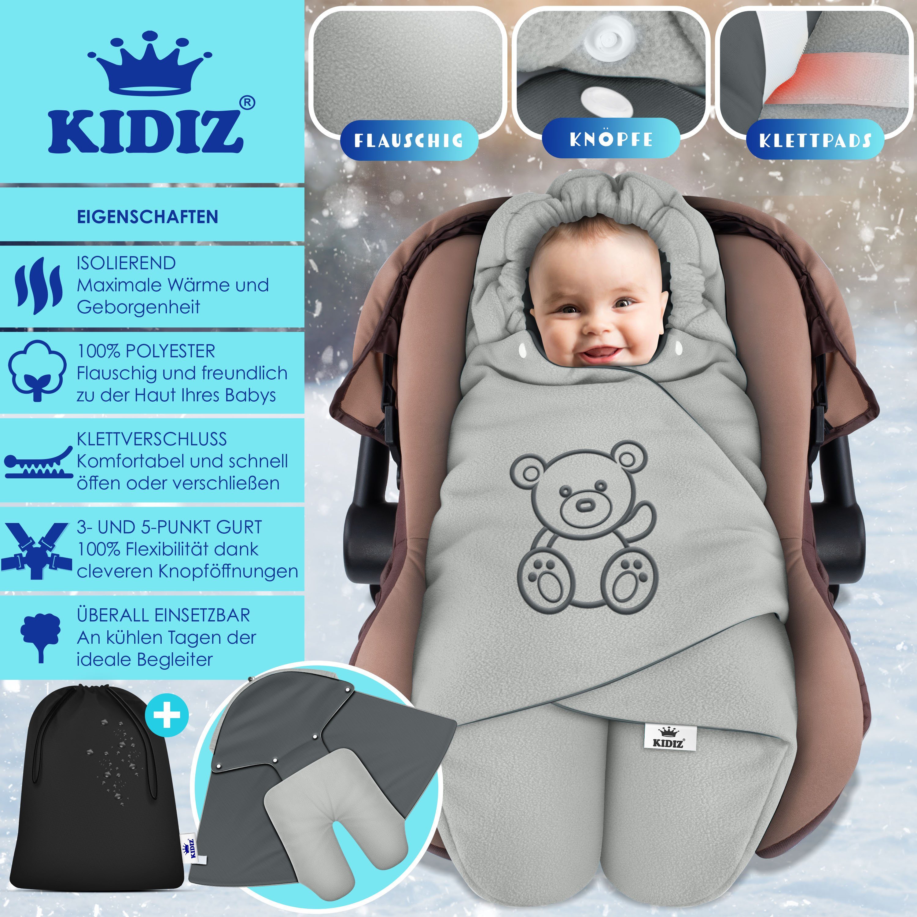 KIDIZ Deckenschlafsack, Baby Einschlagdecke mit Tasche für Winter & Herbst Babydecke Fußsack