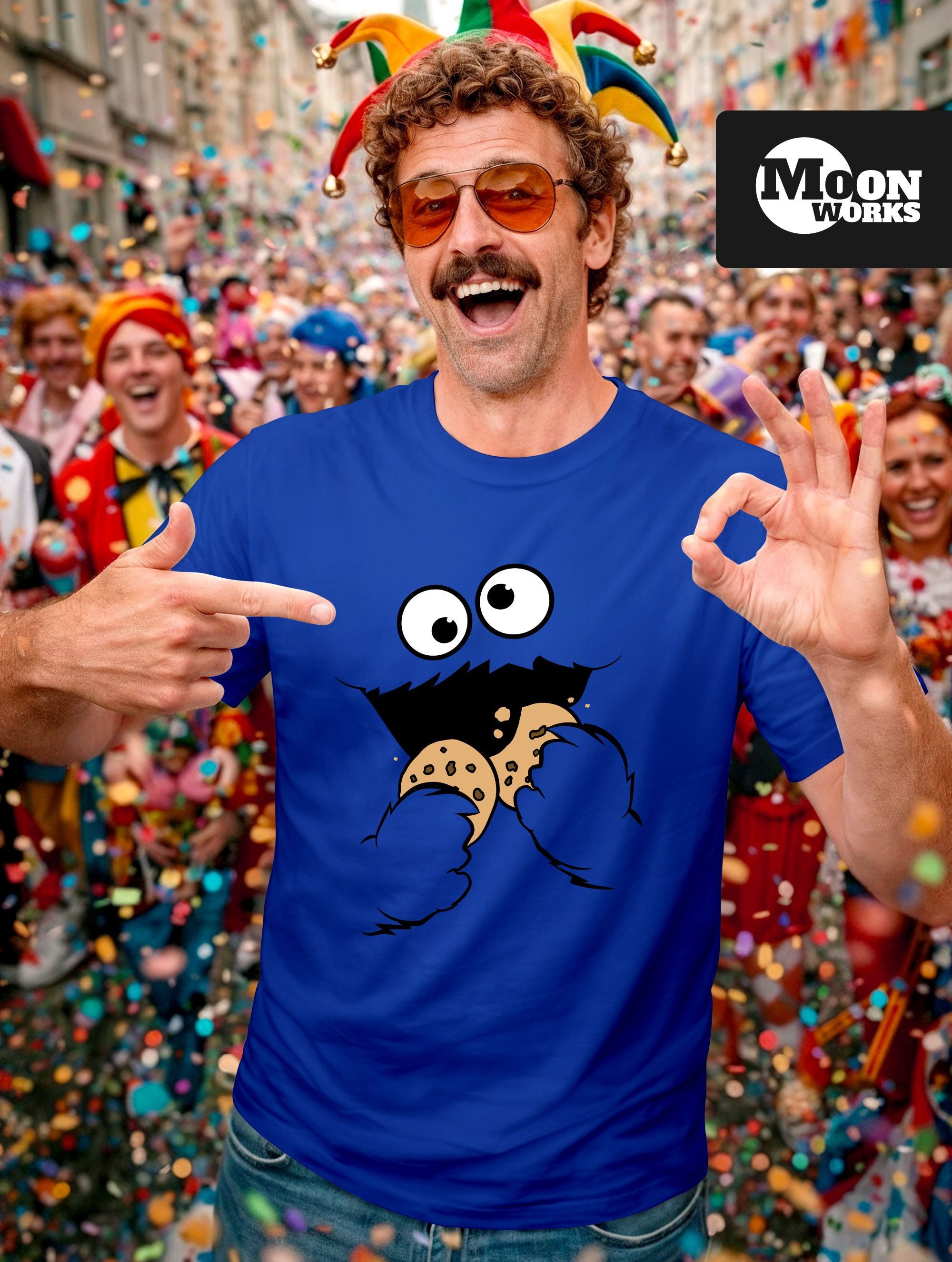MoonWorks Print-Shirt Herren T-Shirt Krümelmonster Keks Cookie Monster Fasching Karneval mit Print