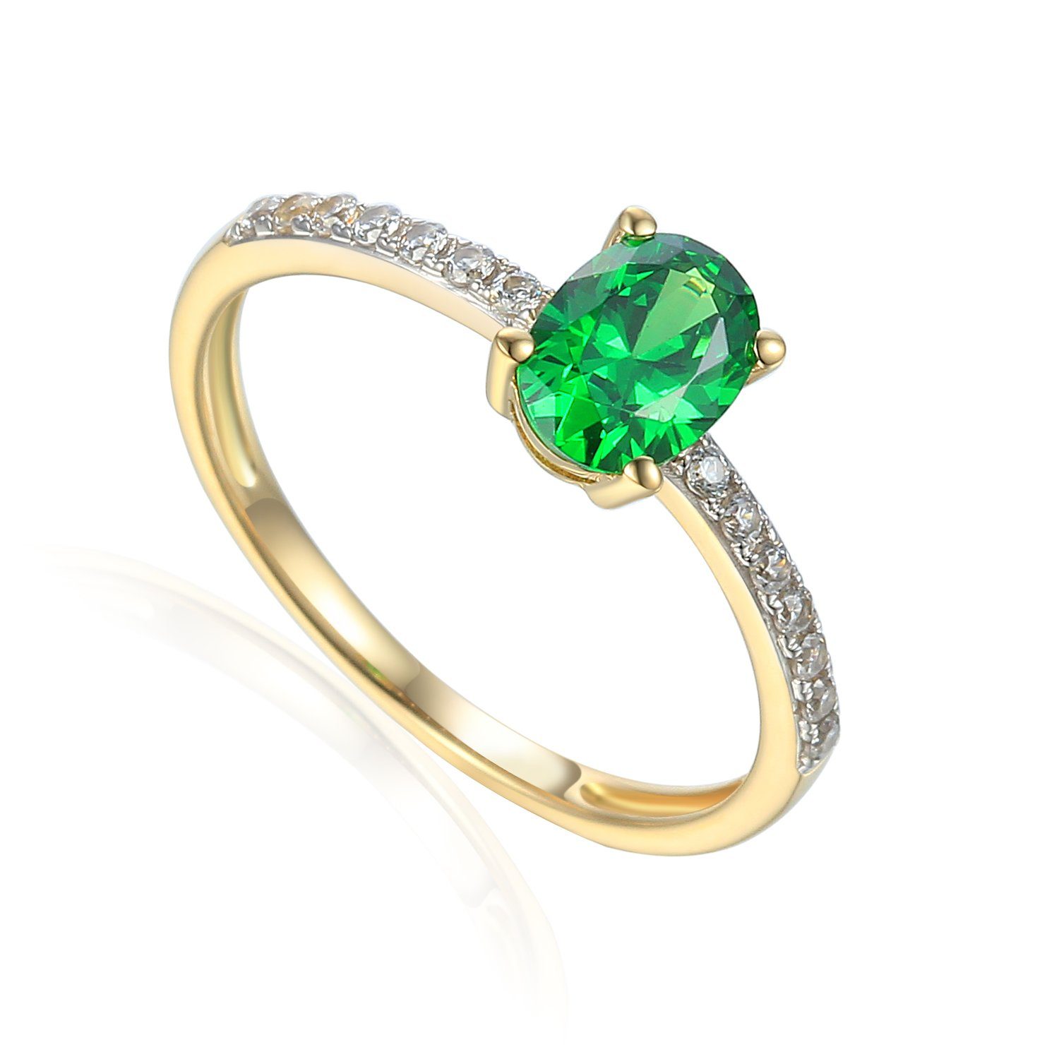Stella-Jewellery Goldring 585 Gold Ring mit synth. Smaragd und Zirk. Gr. 54  (Ring mit Edelstein, 1-tlg., synth. Smaragd und Zirkonia - inkl. Etui)