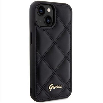 Guess Smartphone-Hülle Guess Apple iPhone 15 Schutzhülle Case Quilted Metal Logo Schwarz