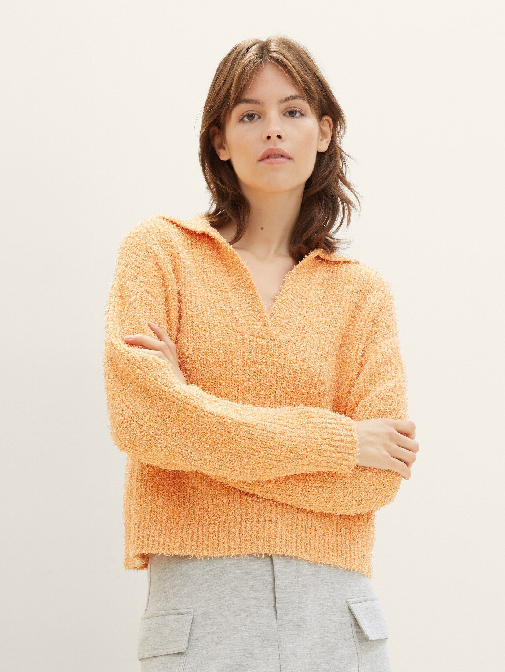 apricot Strickpullover TOM Strickpullover TAILOR Strukturierter sunrise Denim