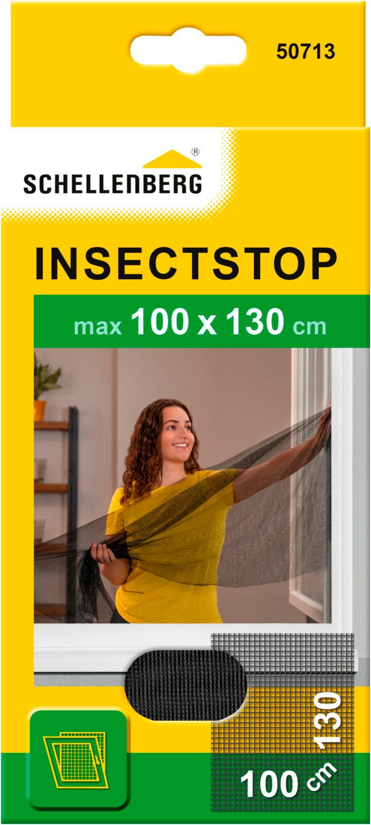 SCHELLENBERG Fliegengitter-Gewebe für Fenster ohne bohren, (Set, 1-St), Insektenschutz mit Klettband, 100 x 130 cm, anthrazit und weiß