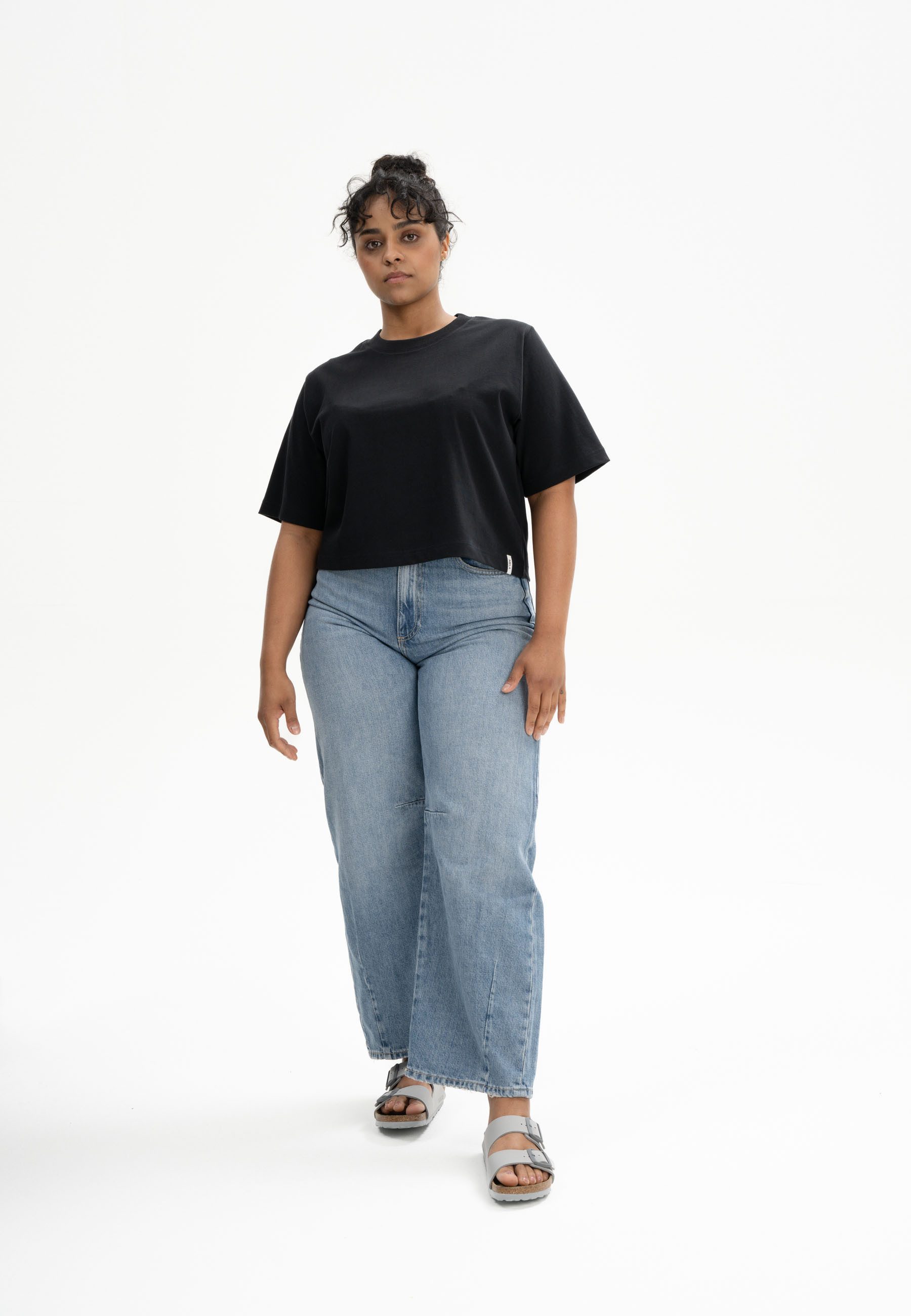 MELA Kurzarmshirt Cropped T-Shirt schwer Style JOSHNA Rippbündchen