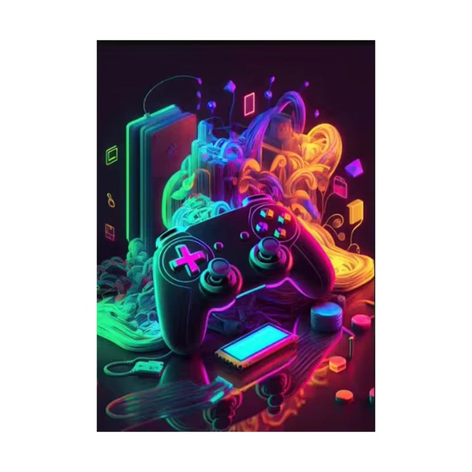 TPFLiving Kunstdruck OHNE RAHMEN, Gaming Zimmer Gamepad Punk Stil Poster - (Leinwandbild XXL), Farben: Farben: schwarz, lila, grün -Größe: 20x30cm