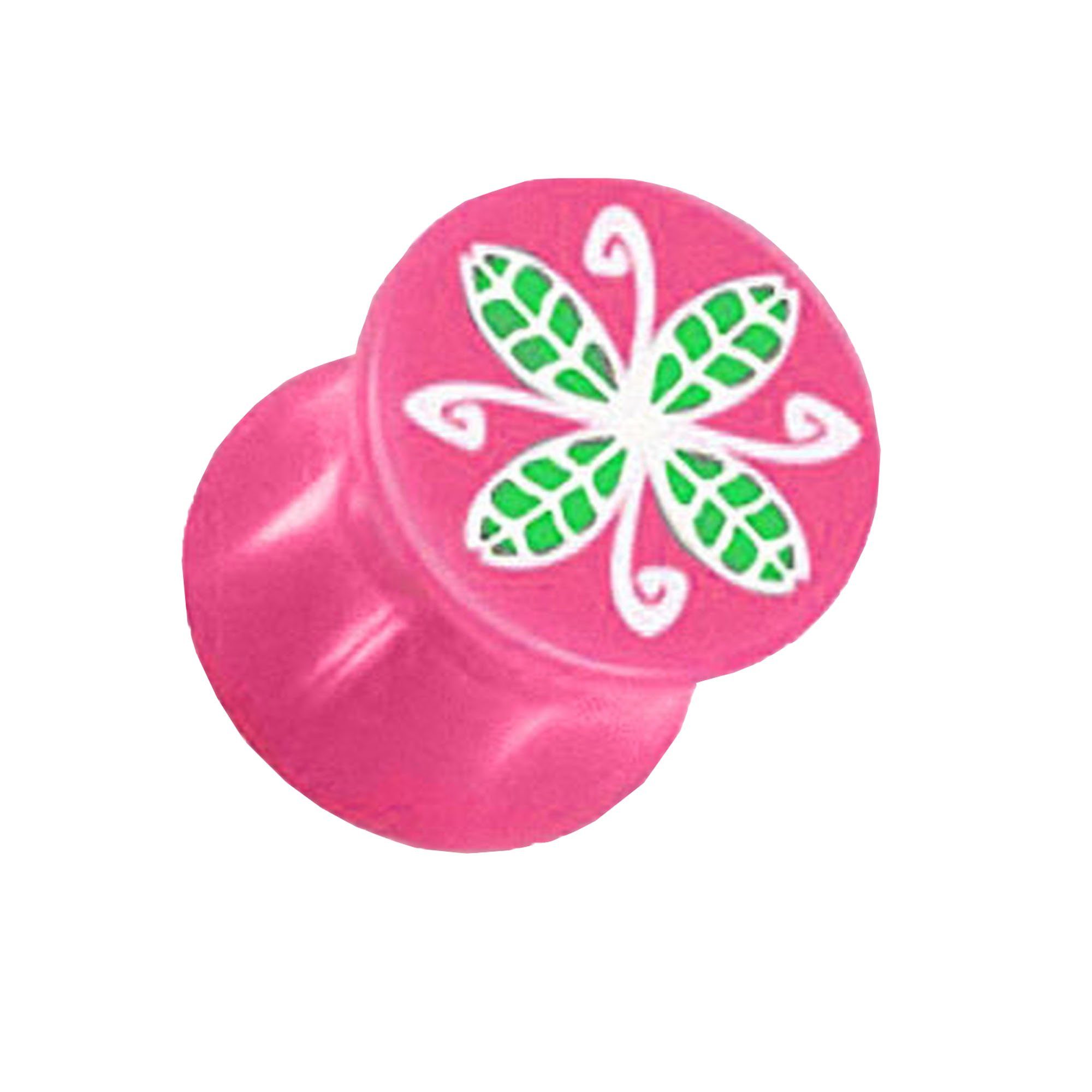 Taffstyle Plug Ohrpiercing Saddle Kunststoff Pink Tunnel Ohr UV Saddle UV bunte Flesh Kunststoff Piercing Plug Blumen, Ohrpiercing bunte