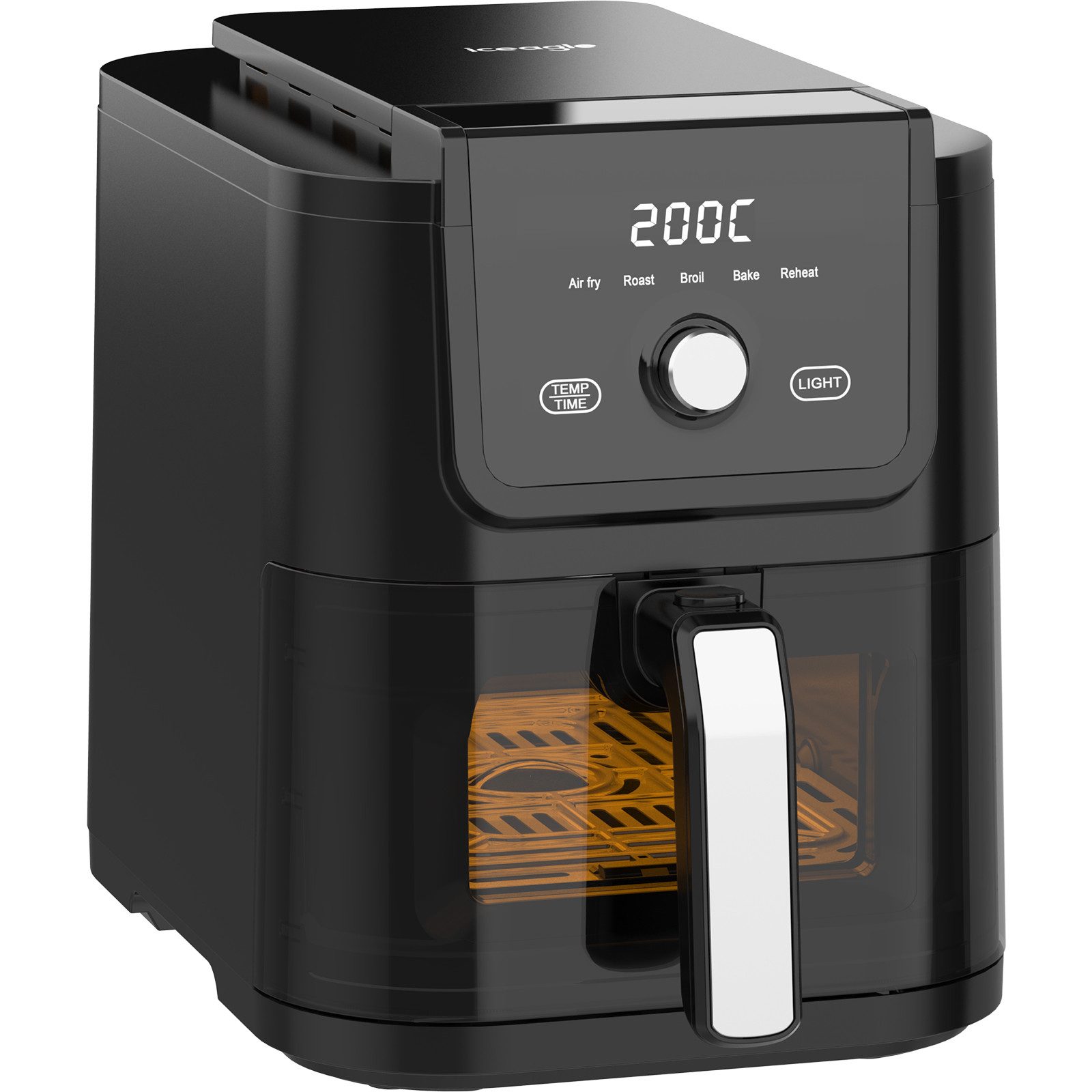 Aoucheni Heißluftfritteuse AF5017 Airfryer 5,5L Heissluftfriteuse XL mit Sichtfenster, 1500,00 W, digitales Display, Heißluftfritteuse & Grill, 50 - 200 °C, Schwarz