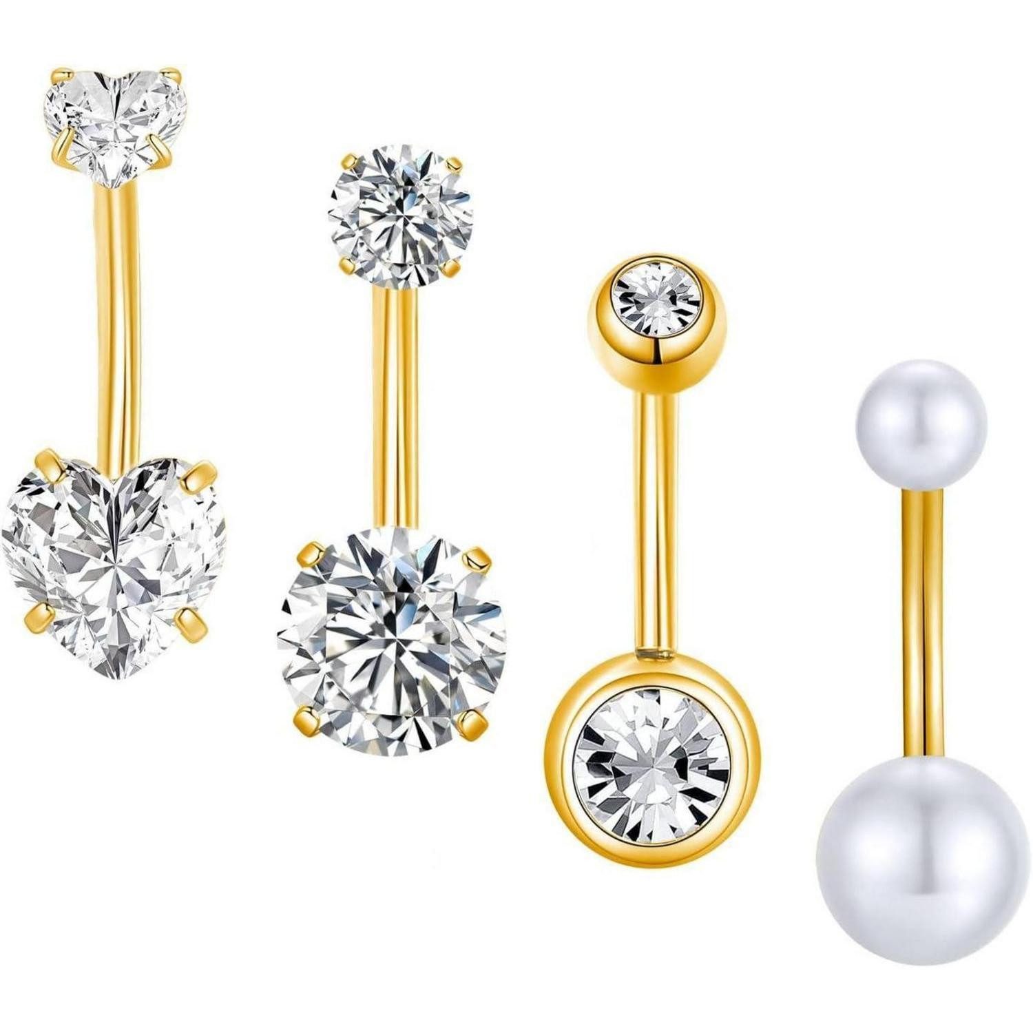 Gojewen Bauchnabelpiercing 3-4stk Bauchnabelpiercing 6mm-14mm Chirurgenstahl Schmuck Silber Gold