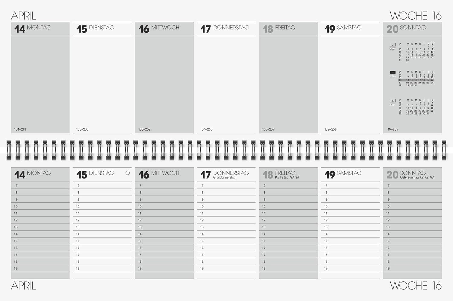 BRUNNEN Buchkalender BRUNNEN Querterminbuch Mod. 775 2027, 420×137 mm, Karton, blau
