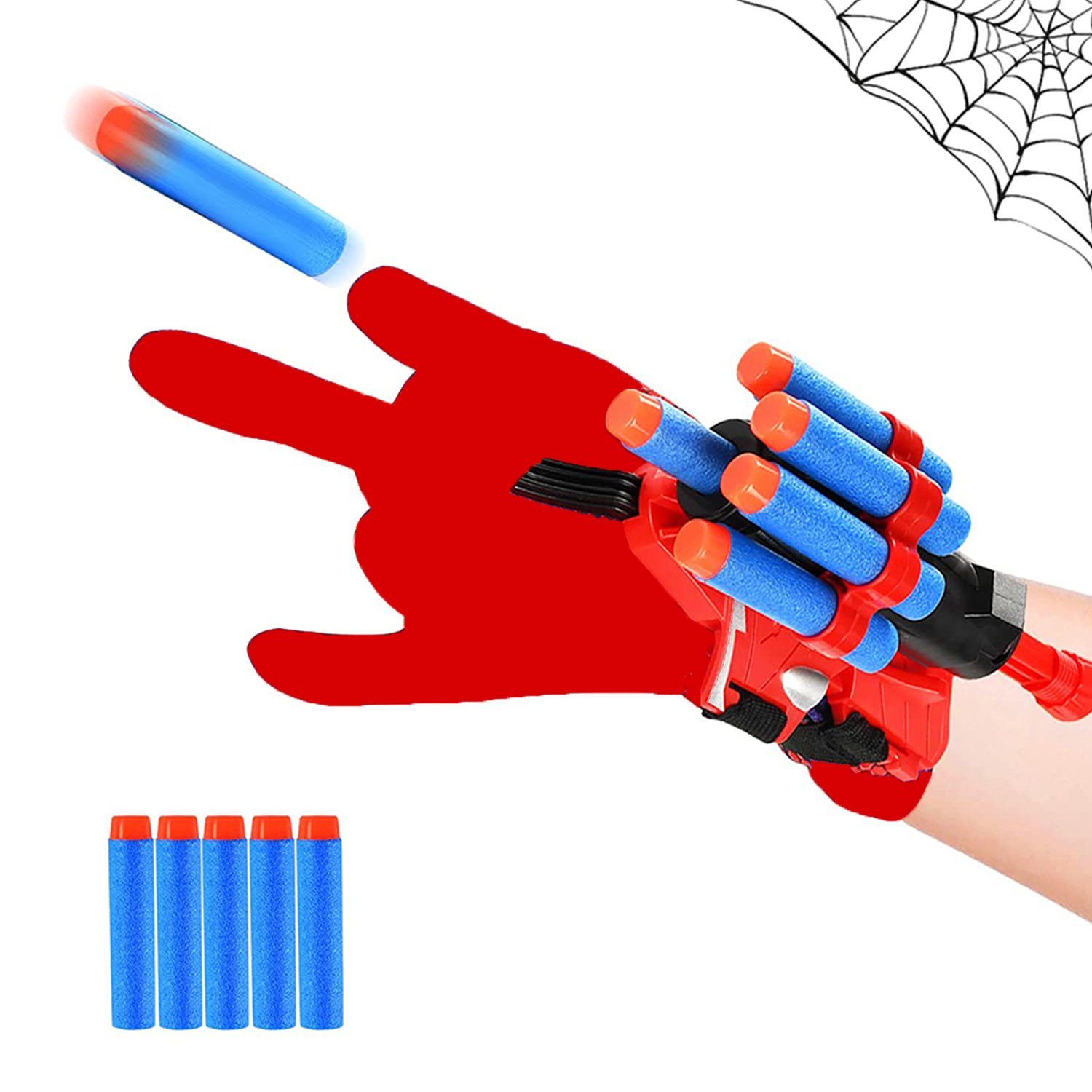 Kind Ja Blaster Spider-Man-Werfer, mit 5 Runder Kopf Darts, Spielzeug für draußen